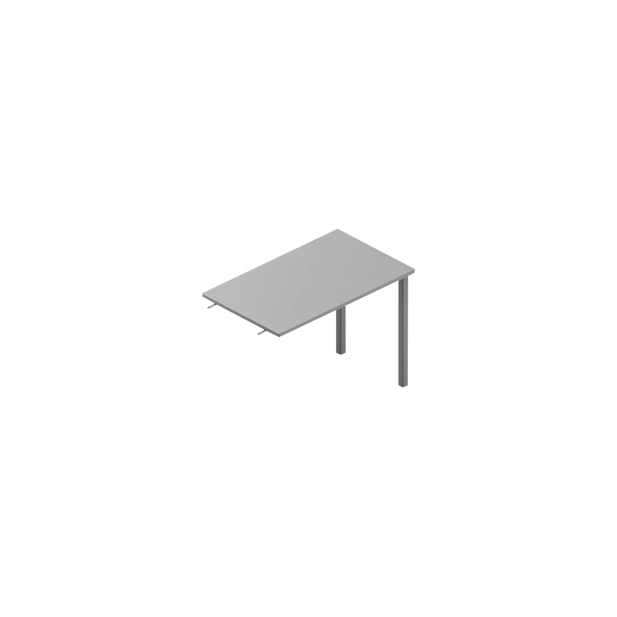 A gray table top, supported by four legs, two legs on the left side, two on the right side.