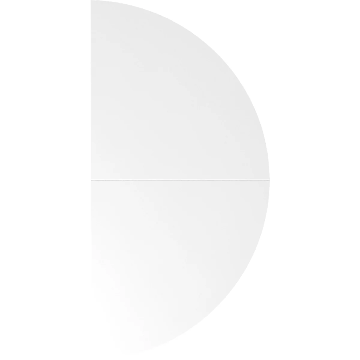 White, semi-circular table. A fine line runs in the middle.
