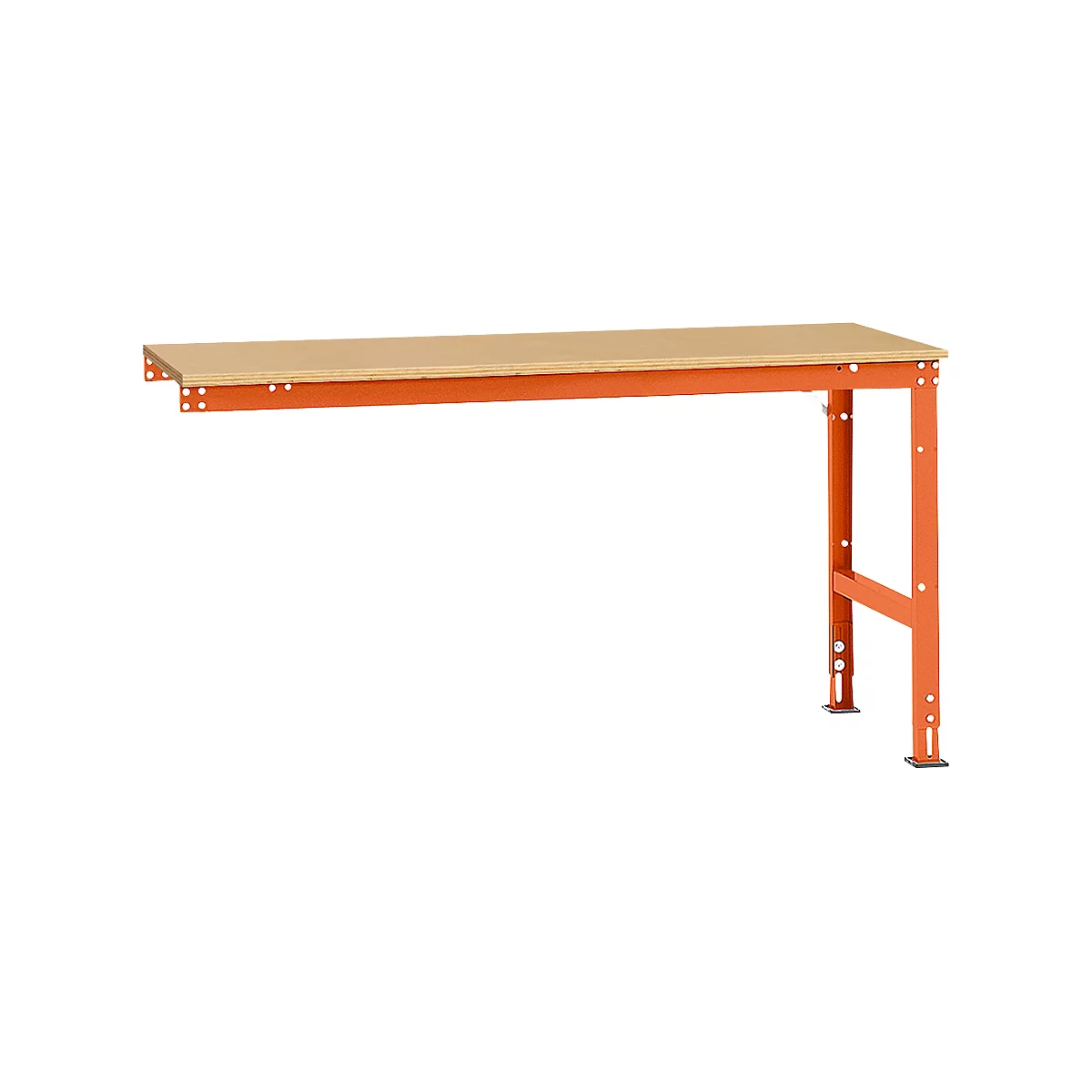 An orange workbench with a beige tabletop, isolated against a white background.