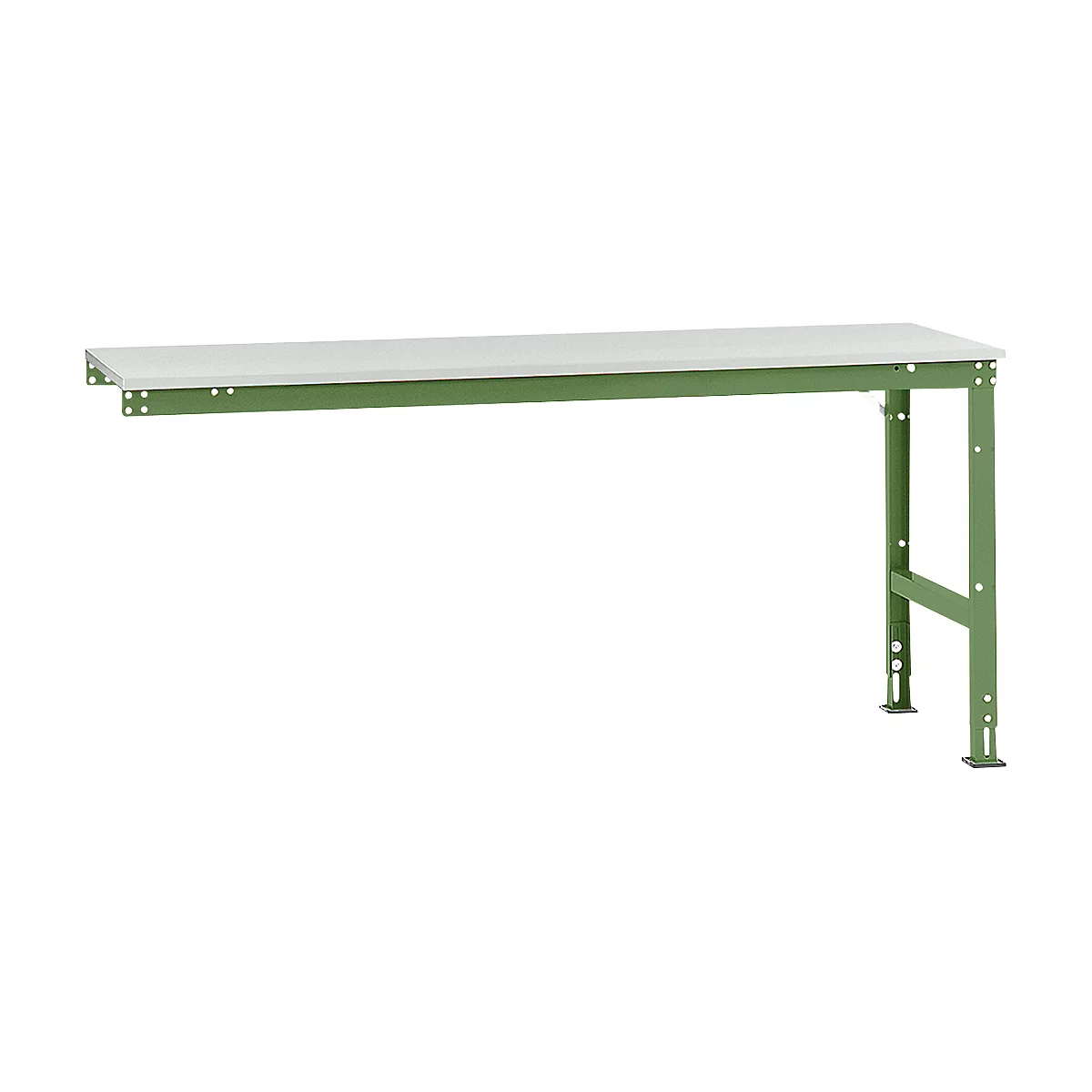 Workbench with white top and green frame.