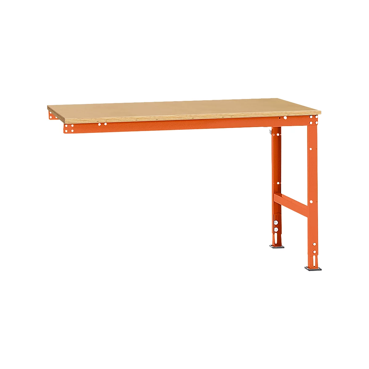 Orange workbench table with light brown tabletop, standing alone on white background.