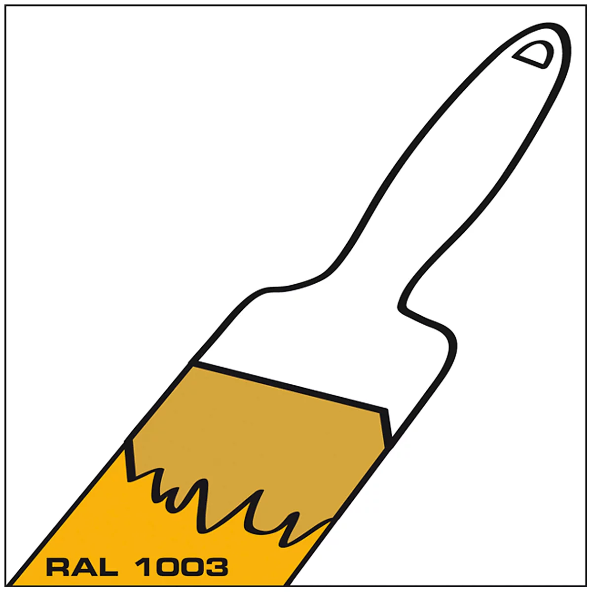 Paintbrush with handle. The brush has a yellow color with the lettering "RAL 1003".