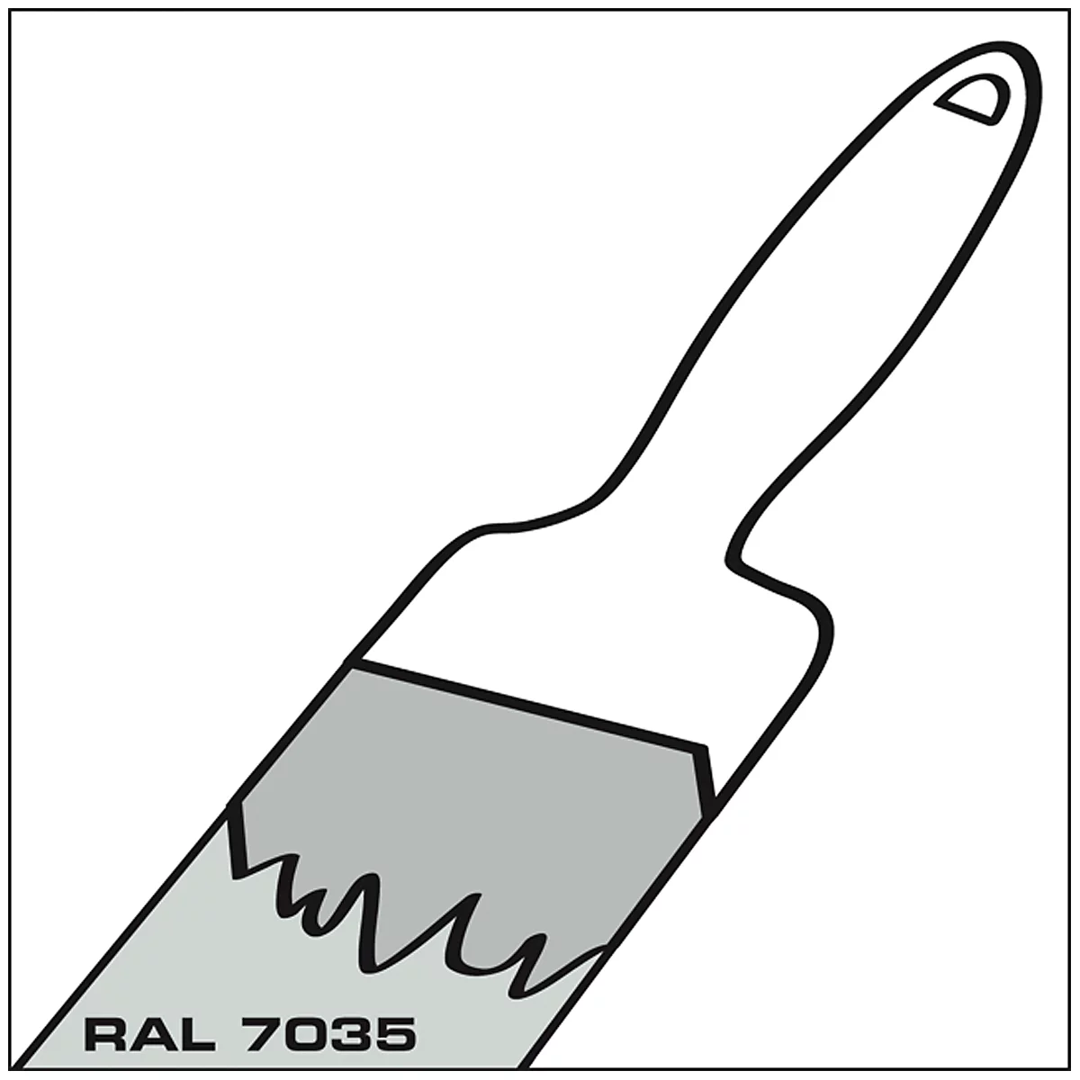 Paintbrush with handle and gray color area, with the inscription RAL 7035.