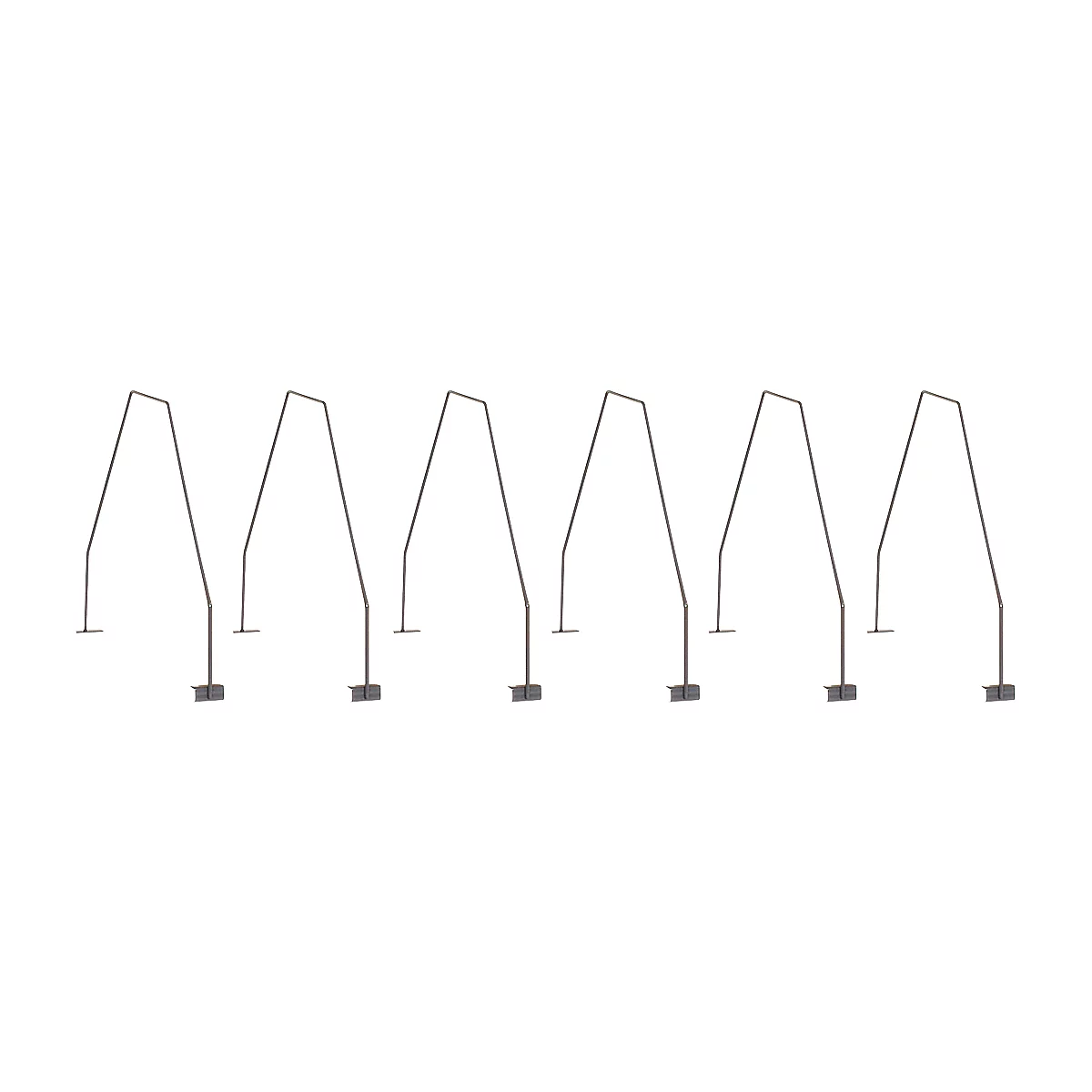 Row of metal brackets, attached to small rectangles.
