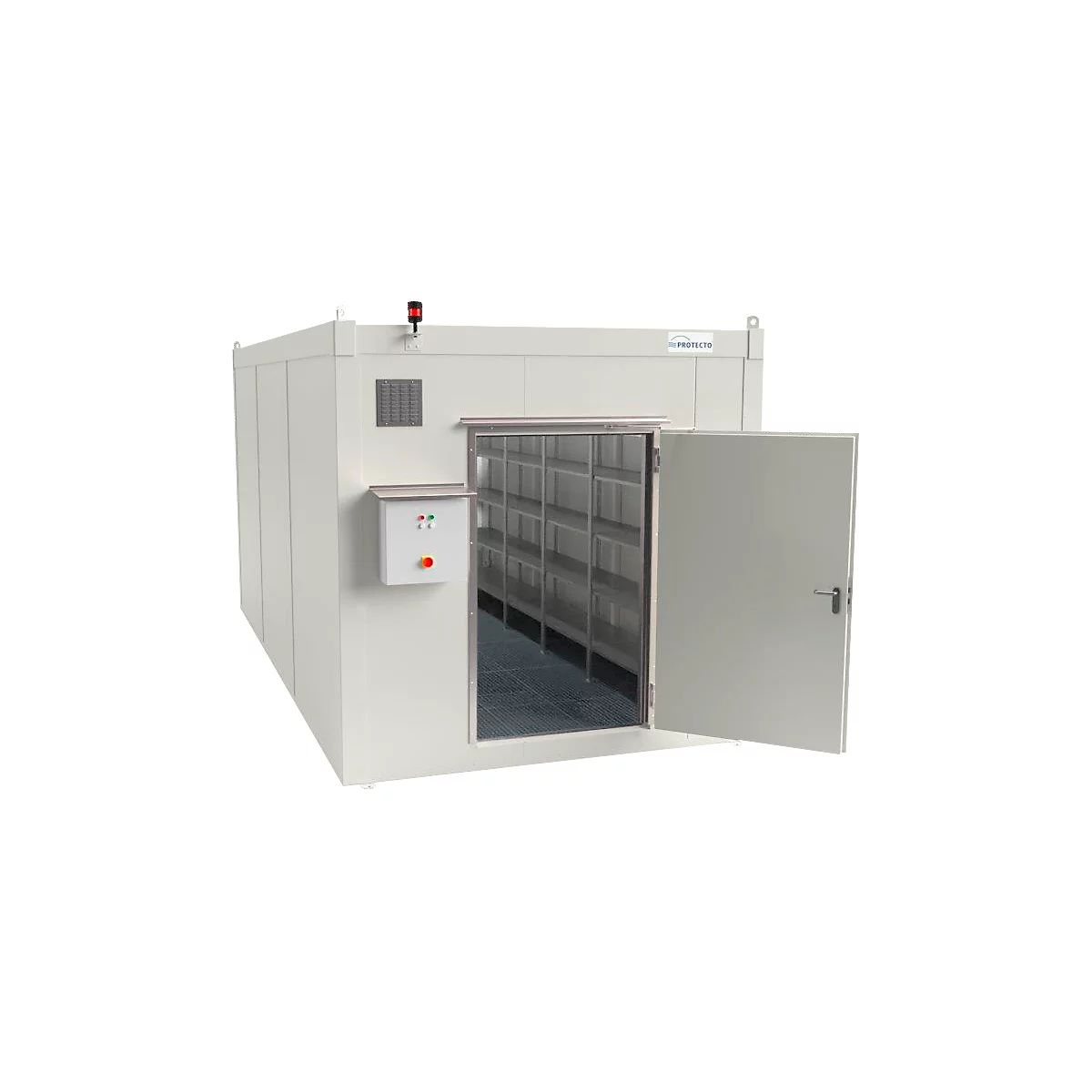 F-SAFE Gefahrstoffcontainer F90 BLS 24120 DIBt, isoliert, RAL 9002 grauweiß, B 12110 x T 2443 x H 2549 mm, 3300 l Auffangvolumen
