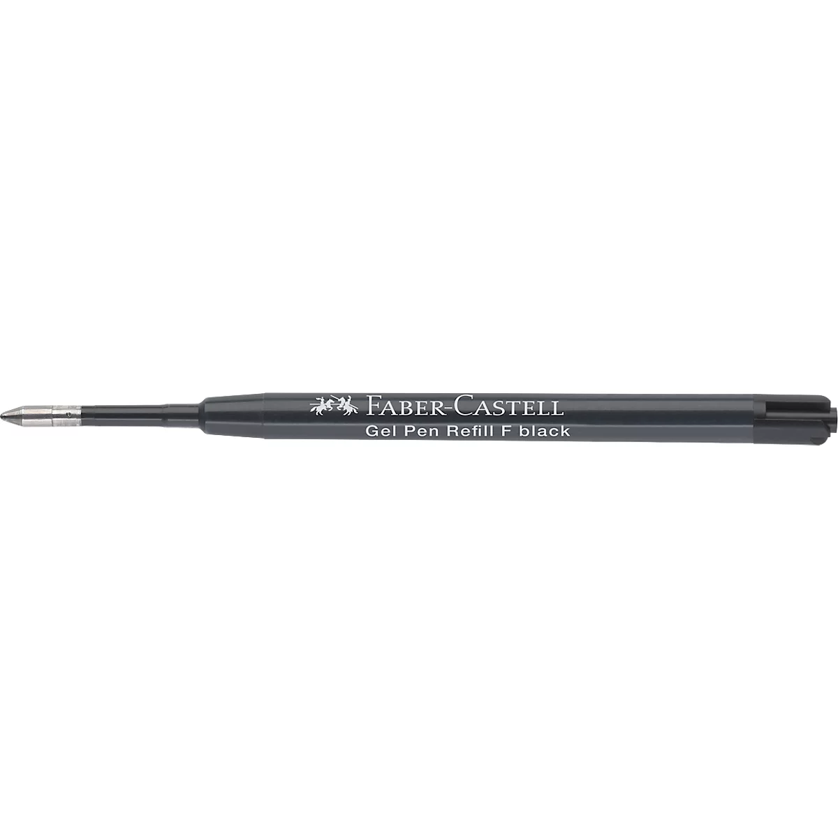 Schwarze Faber-Castell Gelstift-Mine mit Metallspitze und weißem Schriftzug.