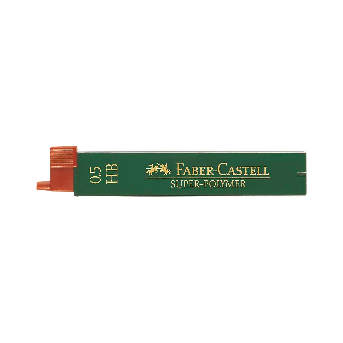 Green Faber-Castell pencil lead package, red mouthpiece, lettering: 0.5 HB, Super-Polymer.
