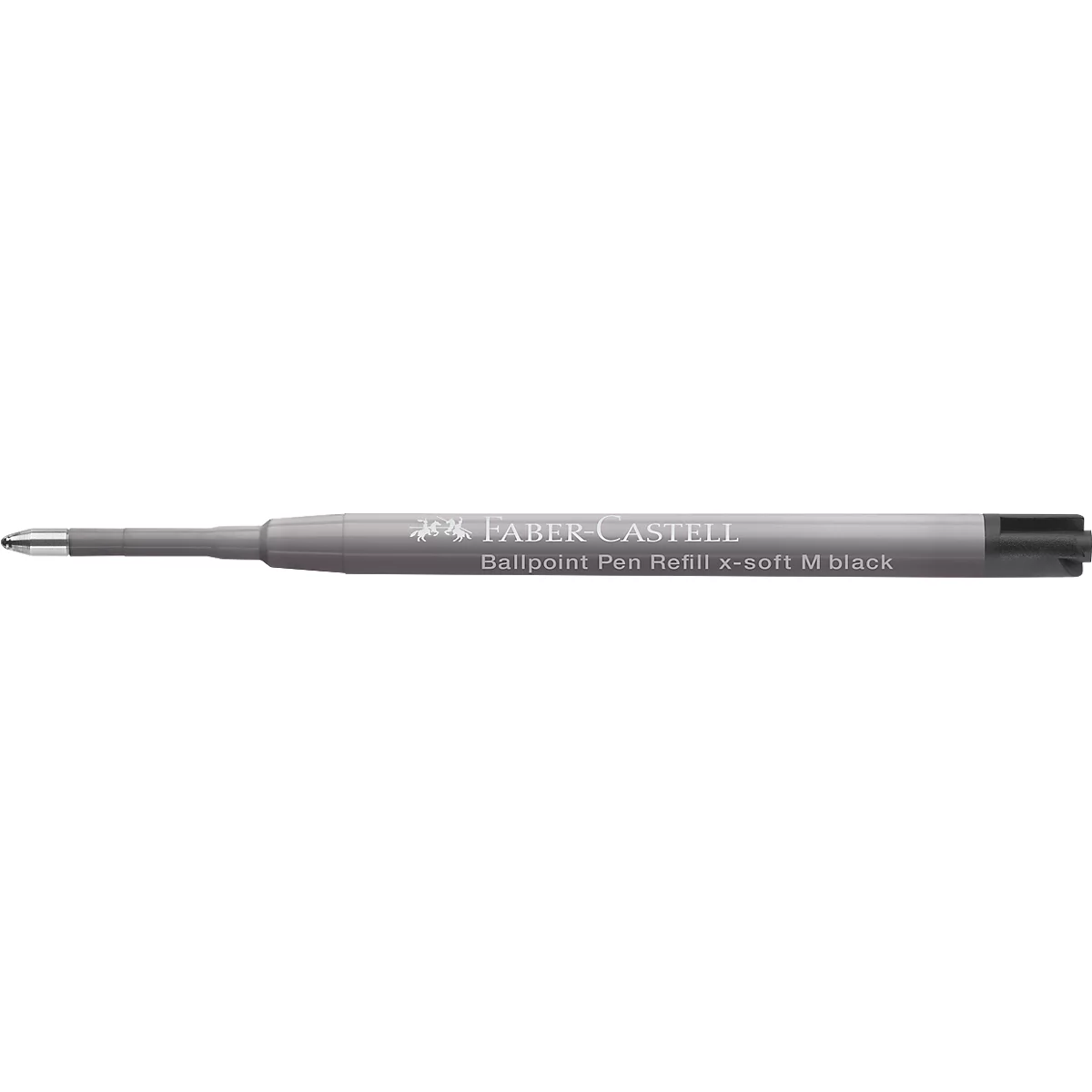 Graue Faber-Castell Kugelschreiber-Ersatzmine mit schwarzer Kunststoffkappe.