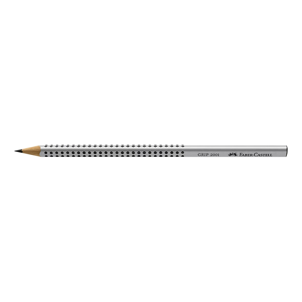 A pencil with a black lead and a grip surface. Inscription: GRIP 200 and Faber-Castell.
