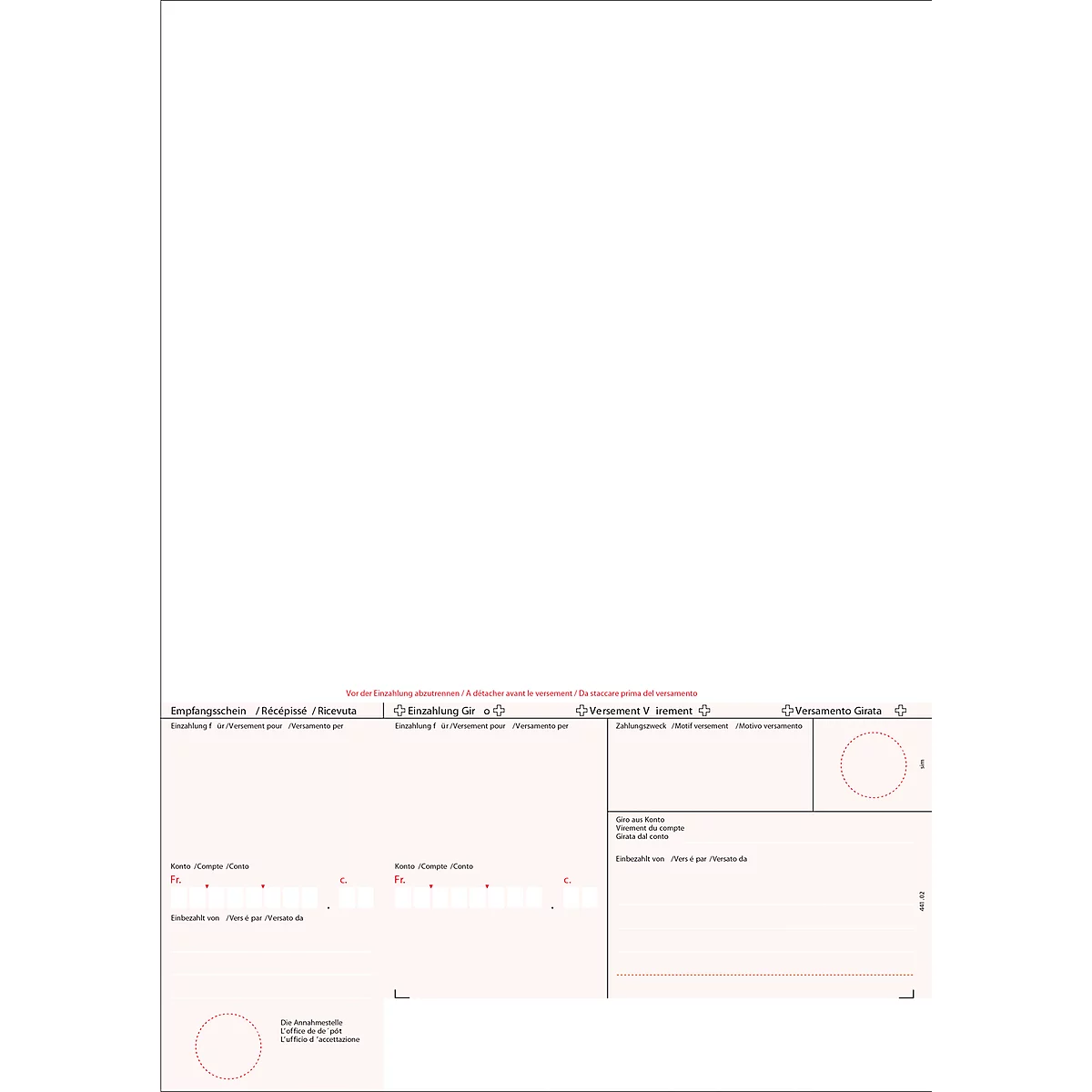 Facture standard feuille indiv., bulletin de vers. rouge, 100 feuilles