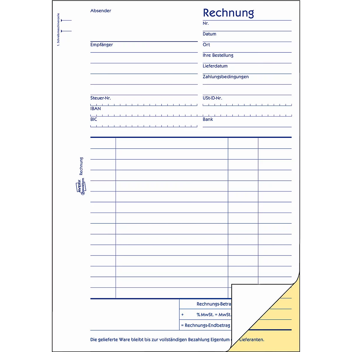 Factuur Avery Zweckform 1730-5, formaat A5, 5 boeken met elk 2 x 40 vel, FSC® papier, wit/geel