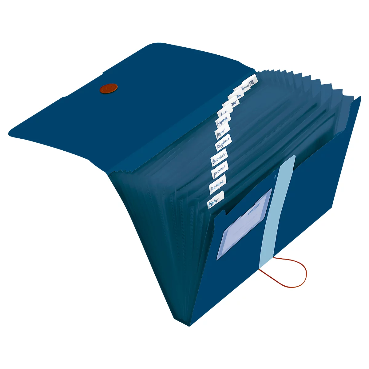 Fächermappe, A4, Recycling-PP-Folie, 12 Fächer + Visitenkarten-Tasche, dunkelblau