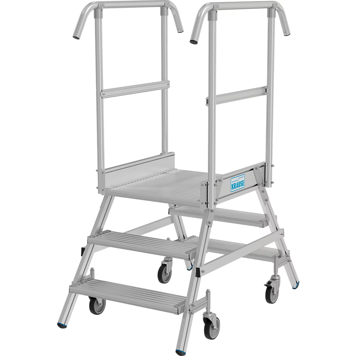 Fahrbare Podestleiter Krause Stabilo Professional, beidseitig begehbar, 2x3 Stufen, 600 x 700 mm Plattform, 2750 mm Arbeitshöhe