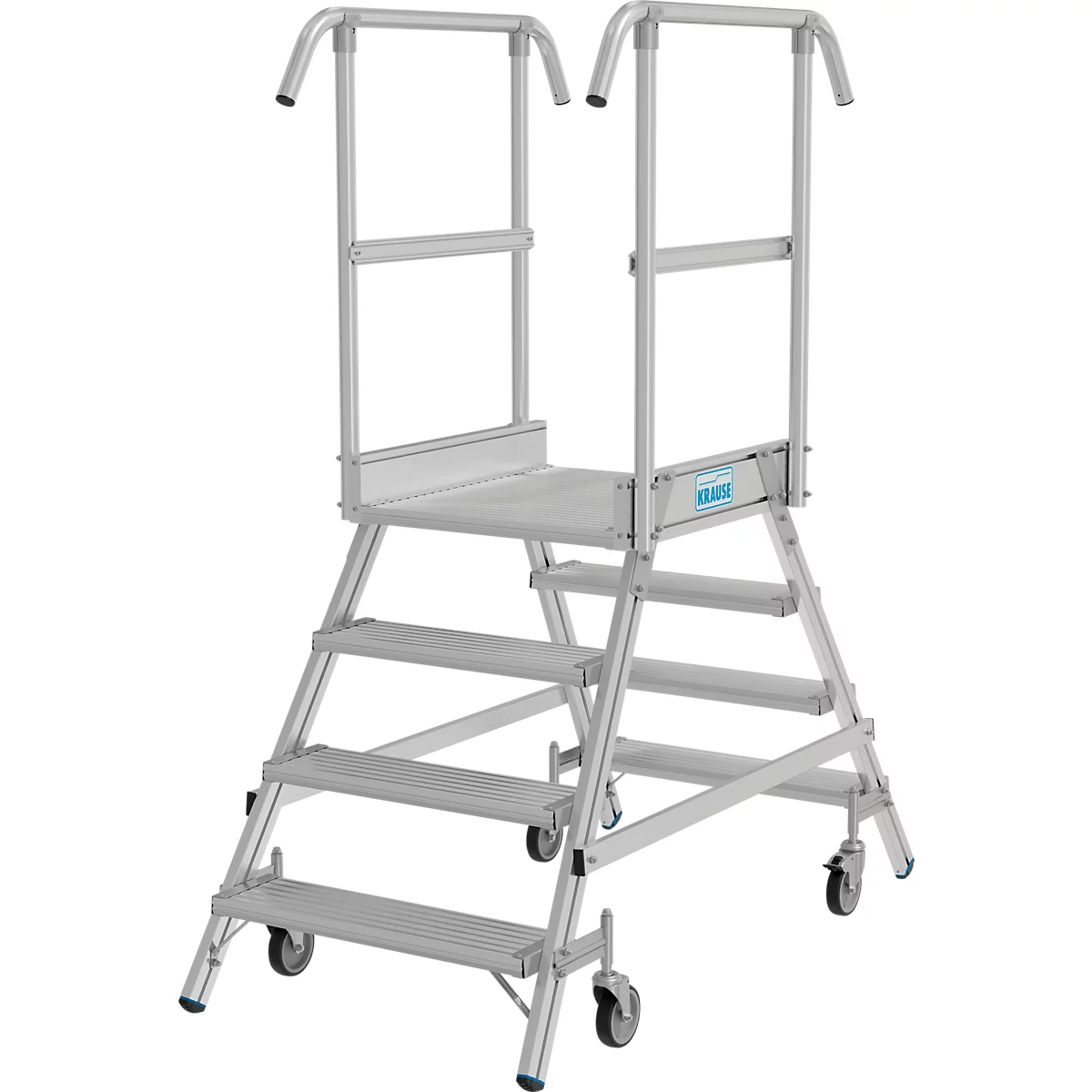 Fahrbare Podestleiter Krause Stabilo Professional, beidseitig begehbar, 2x4 Stufen, 600 x 700 mm Plattform, 3000 mm Arbeitshöhe