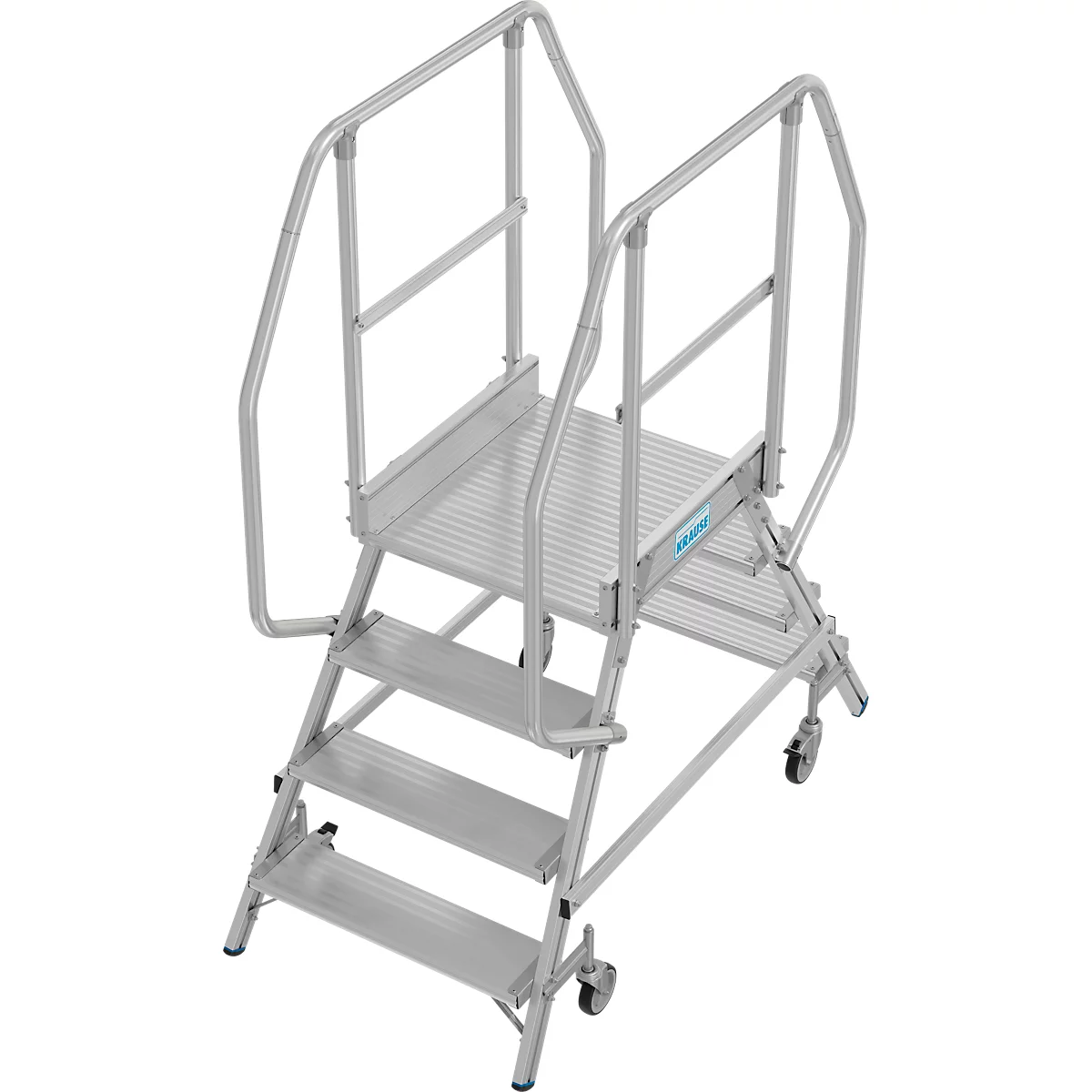 Fahrbare Podestleiter Krause Stabilo Professional, beidseitig begehbar, 2x4 Stufen, 600 x 700 mm Plattform, 3000 mm Arbeitshöhe