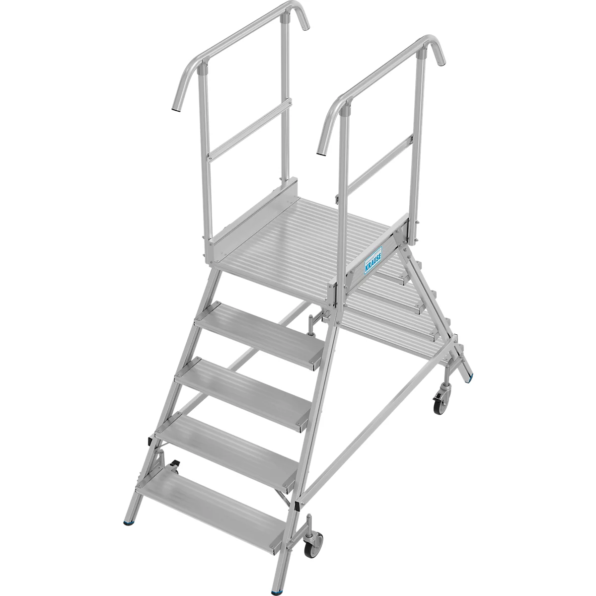 Fahrbare Podestleiter Krause Stabilo Professional, beidseitig begehbar, 2x5 Stufen, 600 x 700 mm Plattform, 3200 mm Arbeitshöhe
