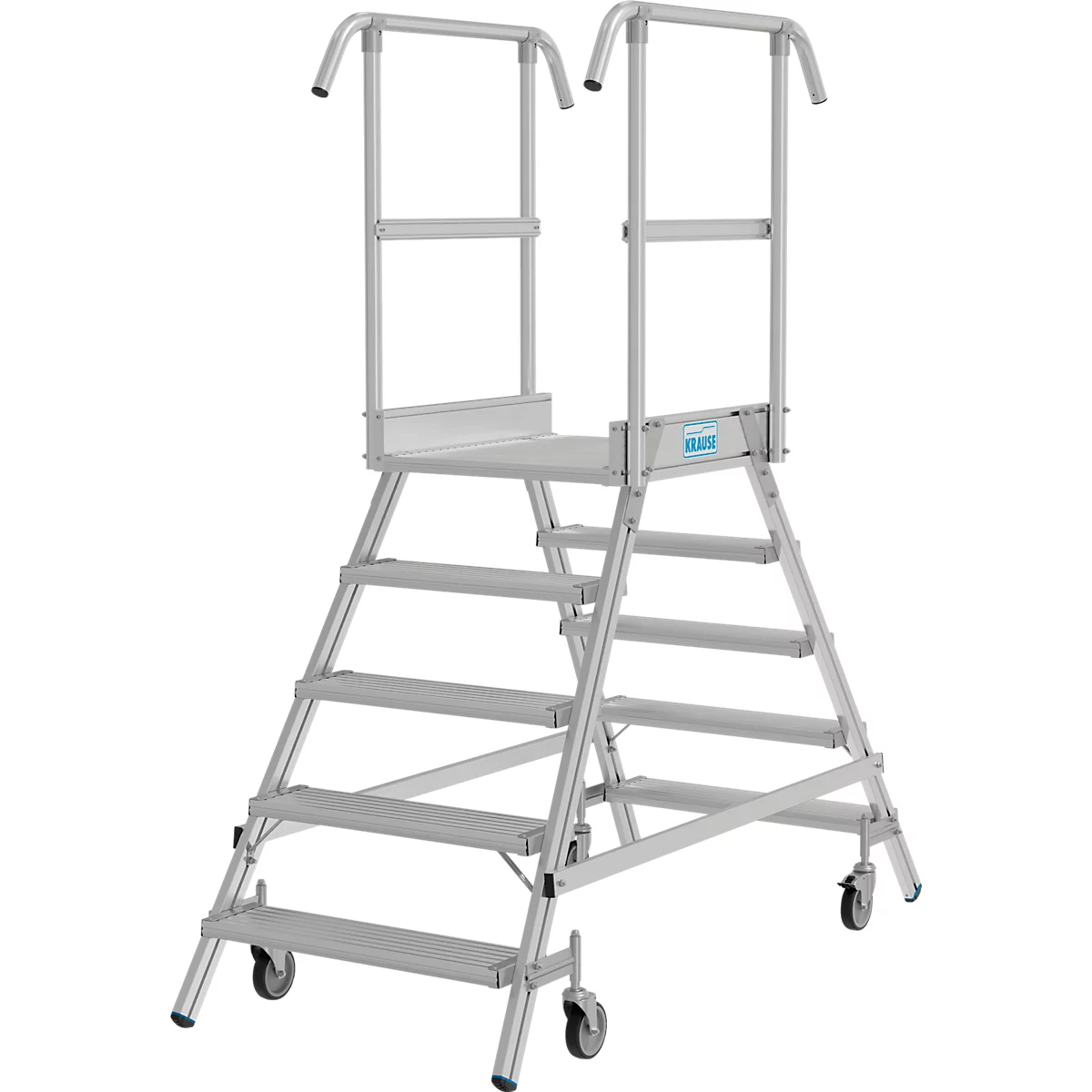 Fahrbare Podestleiter Krause Stabilo Professional, beidseitig begehbar, 2x5 Stufen, 600 x 700 mm Plattform, 3200 mm Arbeitshöhe