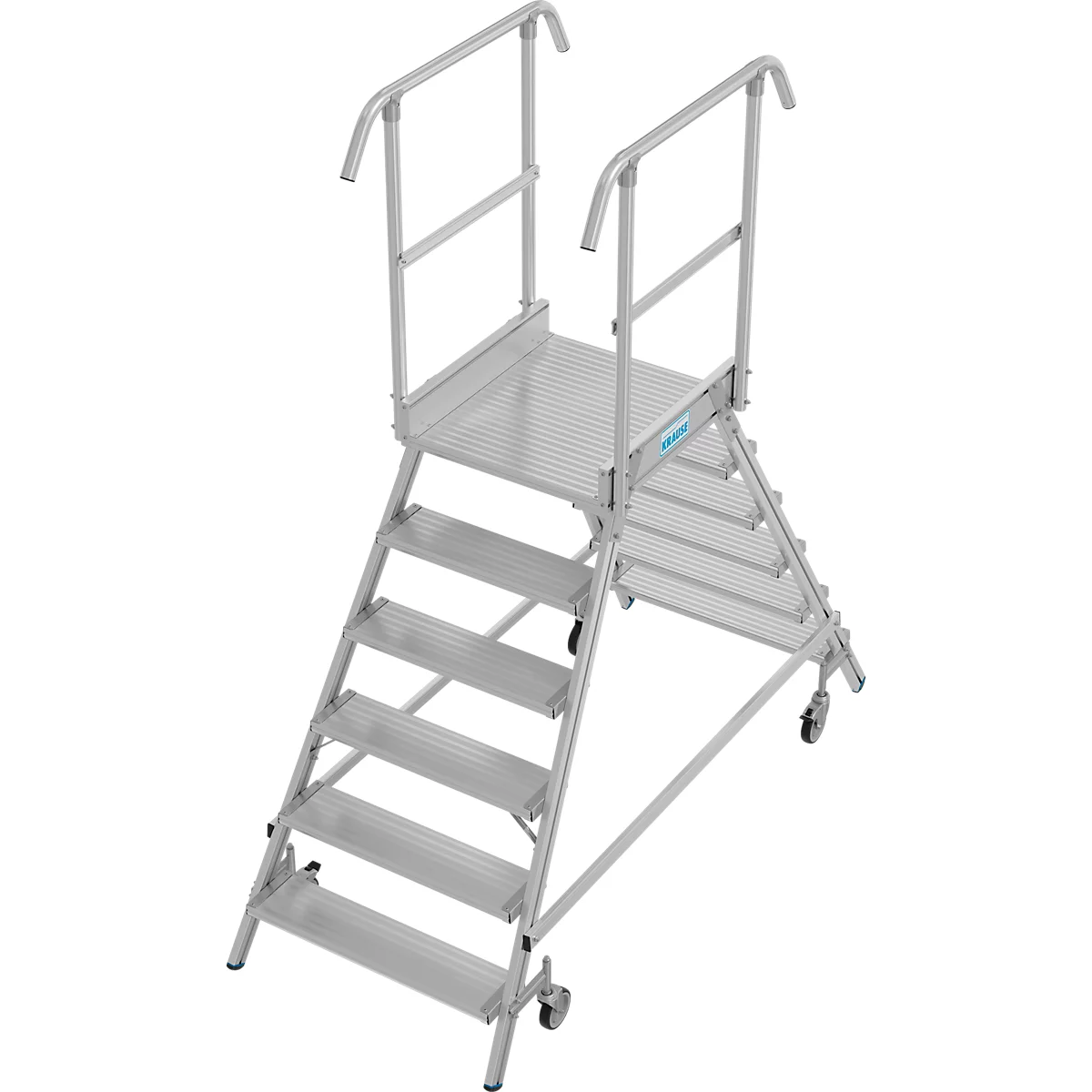 Fahrbare Podestleiter Krause Stabilo Professional, beidseitig begehbar, 2x6 Stufen, 600 x 700 mm Plattform, 3450 mm Arbeitshöhe