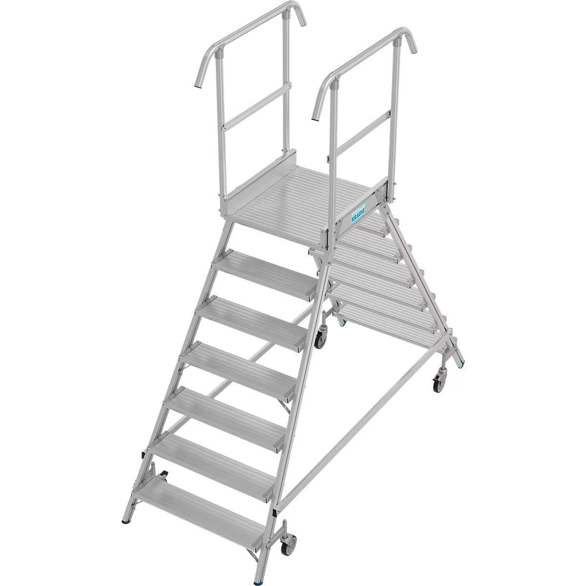 Fahrbare Podestleiter Krause Stabilo Professional, beidseitig begehbar, 2x7 Stufen, 600 x 700 mm Plattform, 3700 mm Arbeitshöhe