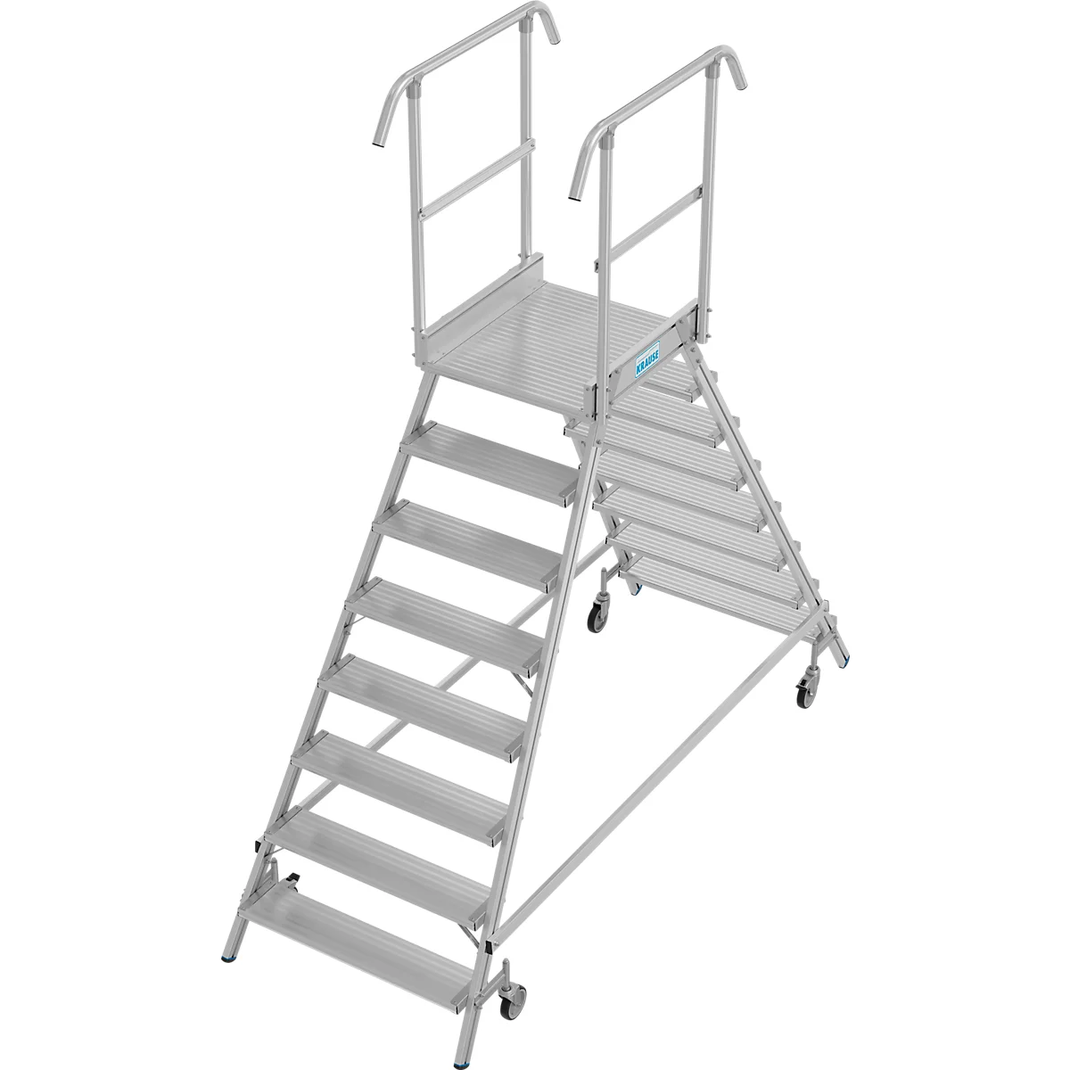 Fahrbare Podestleiter Krause Stabilo Professional, beidseitig begehbar, 2x8 Stufen, 600 x 700 mm Plattform, 3950 mm Arbeitshöhe