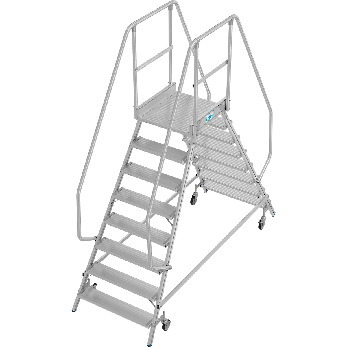 Fahrbare Podestleiter Krause Stabilo Professional, beidseitig begehbar, 2x8 Stufen, 600 x 700 mm Plattform, 3950 mm Arbeitshöhe