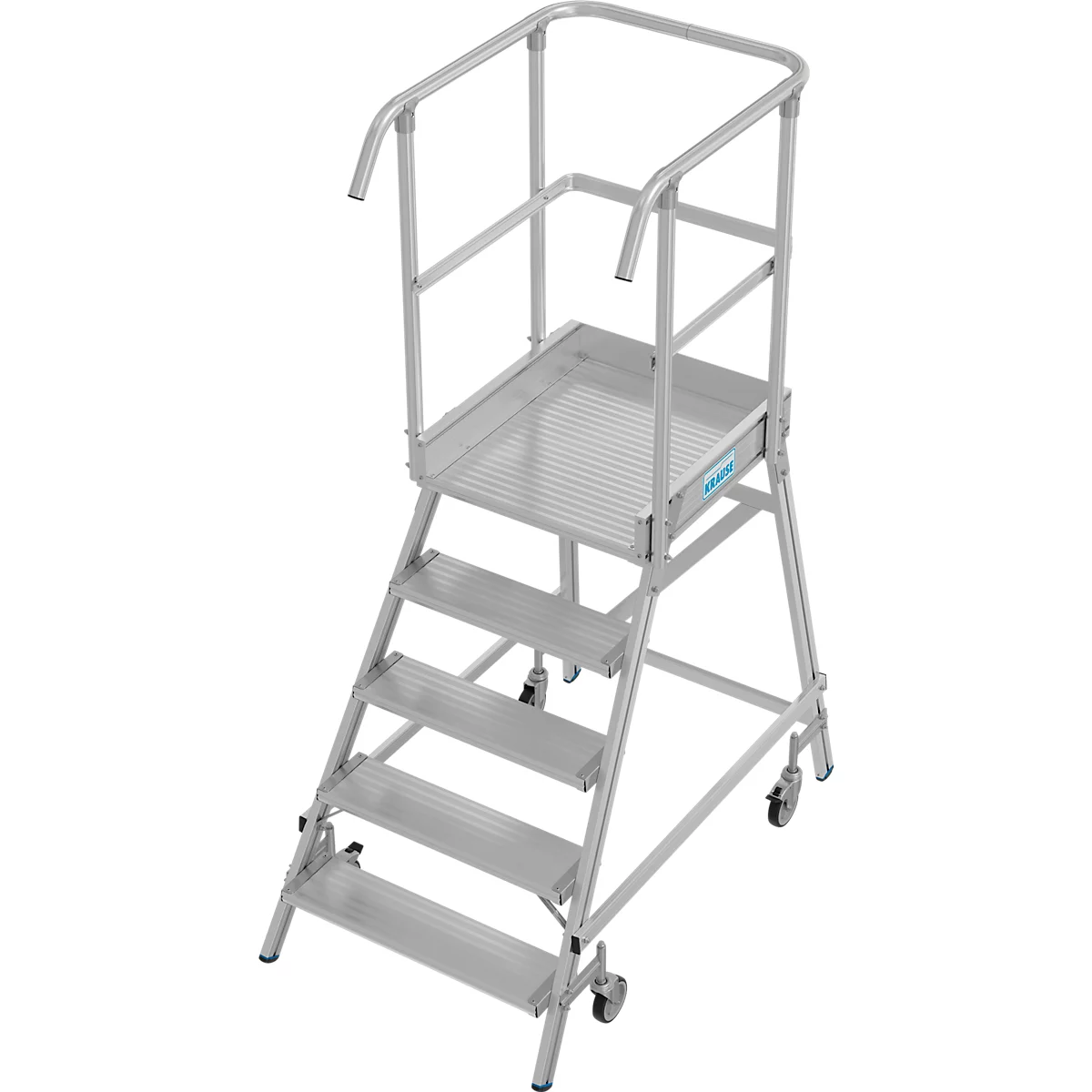 Fahrbare Podestleiter Krause Stabilo Professional, einseitig begehbar, 1x5 Stufen, 600 x 700 mm Plattform, 3200 mm Arbeitshöhe