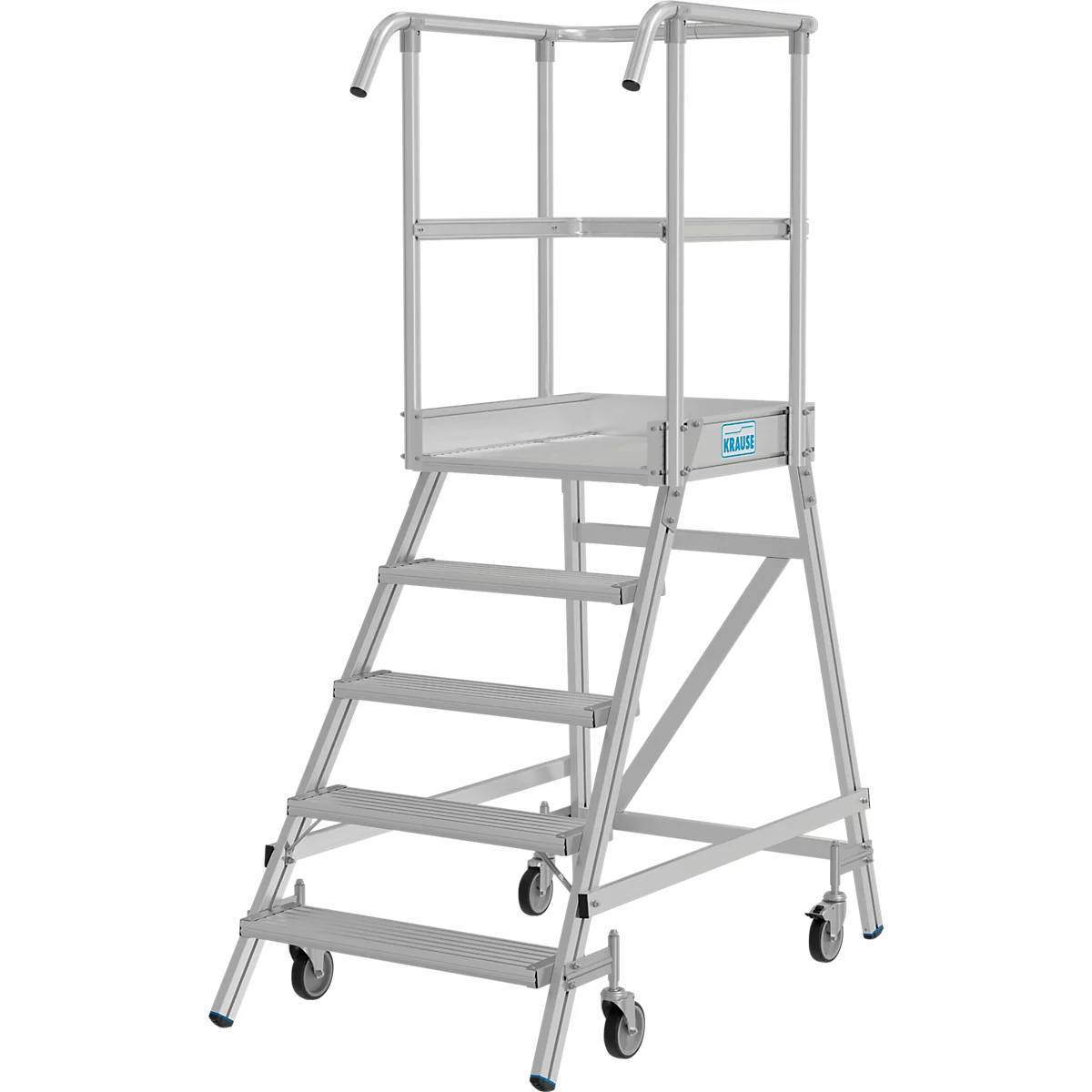 Fahrbare Podestleiter Krause Stabilo Professional, einseitig begehbar, 1x5 Stufen, 600 x 700 mm Plattform, 3200 mm Arbeitshöhe
