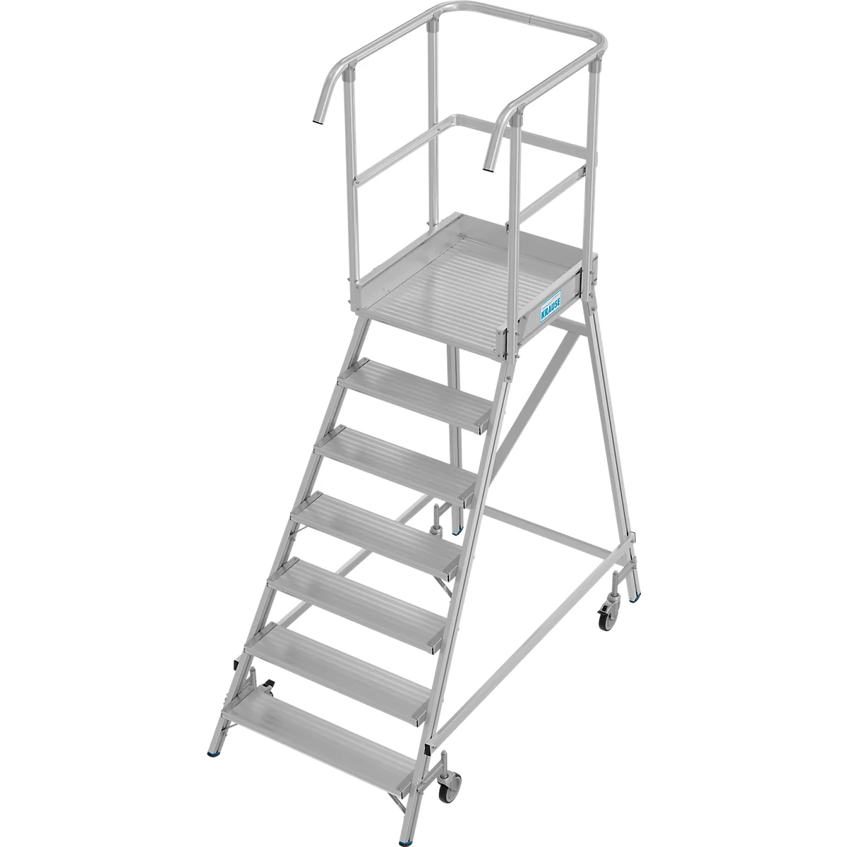 Fahrbare Podestleiter Krause Stabilo Professional, einseitig begehbar, 1x7 Stufen, 600 x 700 mm Plattform, 3700 mm Arbeitshöhe