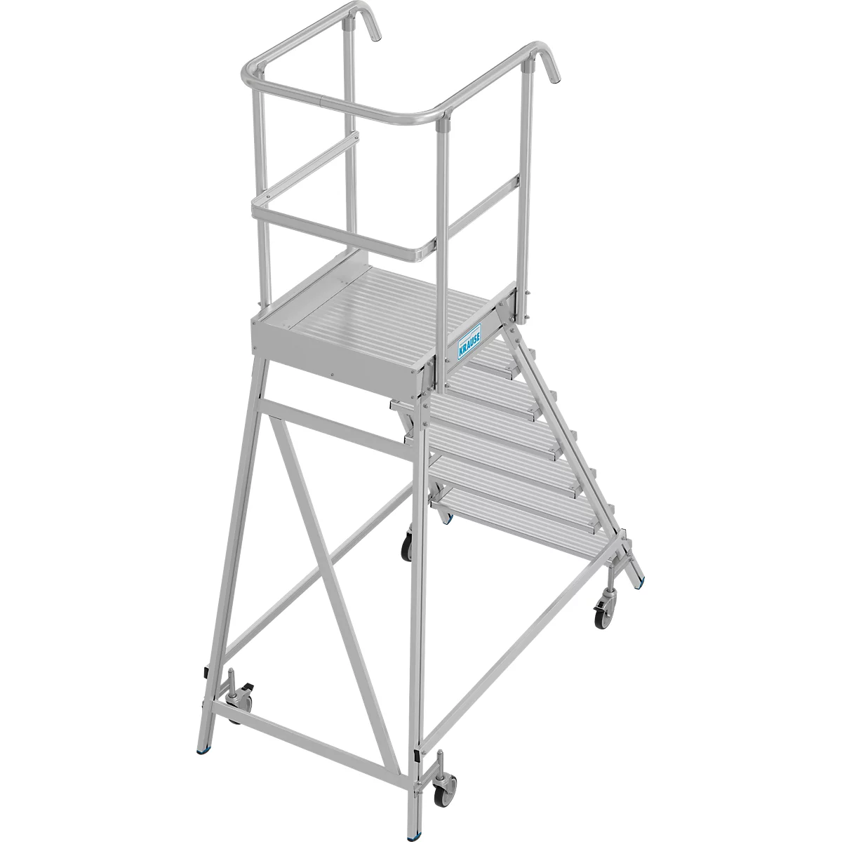 Fahrbare Podestleiter Krause Stabilo Professional, einseitig begehbar, 1x7 Stufen, 600 x 700 mm Plattform, 3700 mm Arbeitshöhe