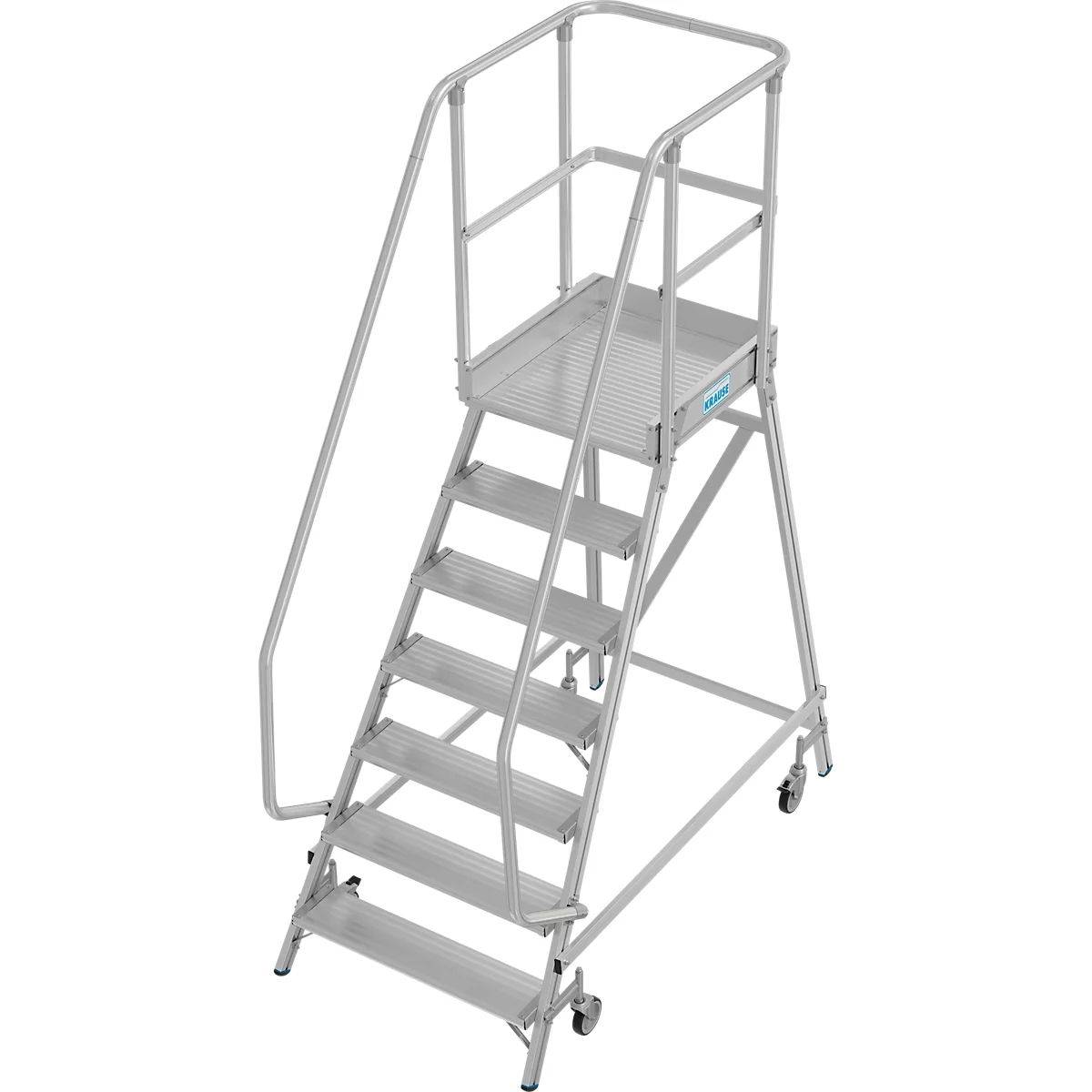 Fahrbare Podestleiter Krause Stabilo Professional, einseitig begehbar, 1x7 Stufen, 600 x 700 mm Plattform, 3700 mm Arbeitshöhe