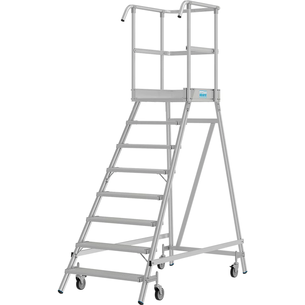 Fahrbare Podestleiter Krause Stabilo Professional, einseitig begehbar, 1x8 Stufen, 600 x 700 mm Plattform, 3950 mm Arbeitshöhe
