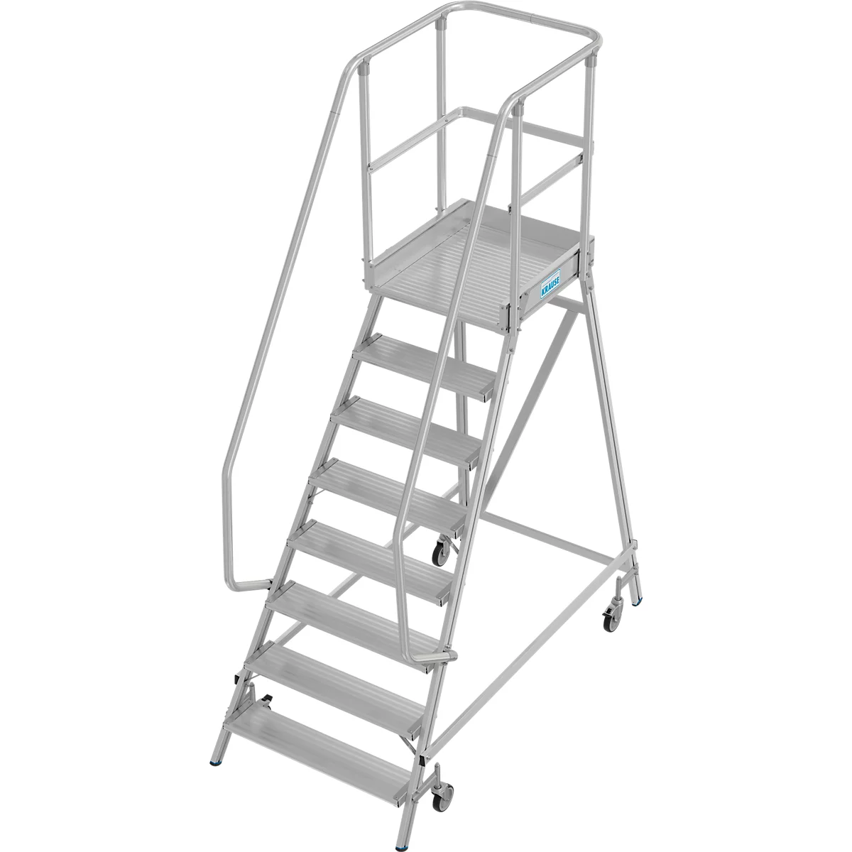 Fahrbare Podestleiter Krause Stabilo Professional, einseitig begehbar, 1x8 Stufen, 600 x 700 mm Plattform, 3950 mm Arbeitshöhe