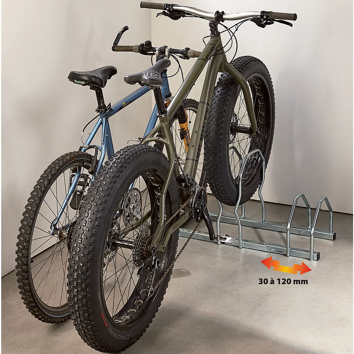 Fahrradständer MOTTEZ Fat Bike, 3 Einstellplätze, Reifenbreite einstellbar, selbsttragend, Stahl verzinkt