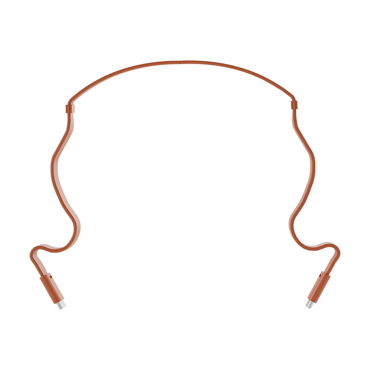 Ein braunes Ladekabel, das wie ein Bogen geformt ist. Die Enden sind USB-C-Anschlüsse.