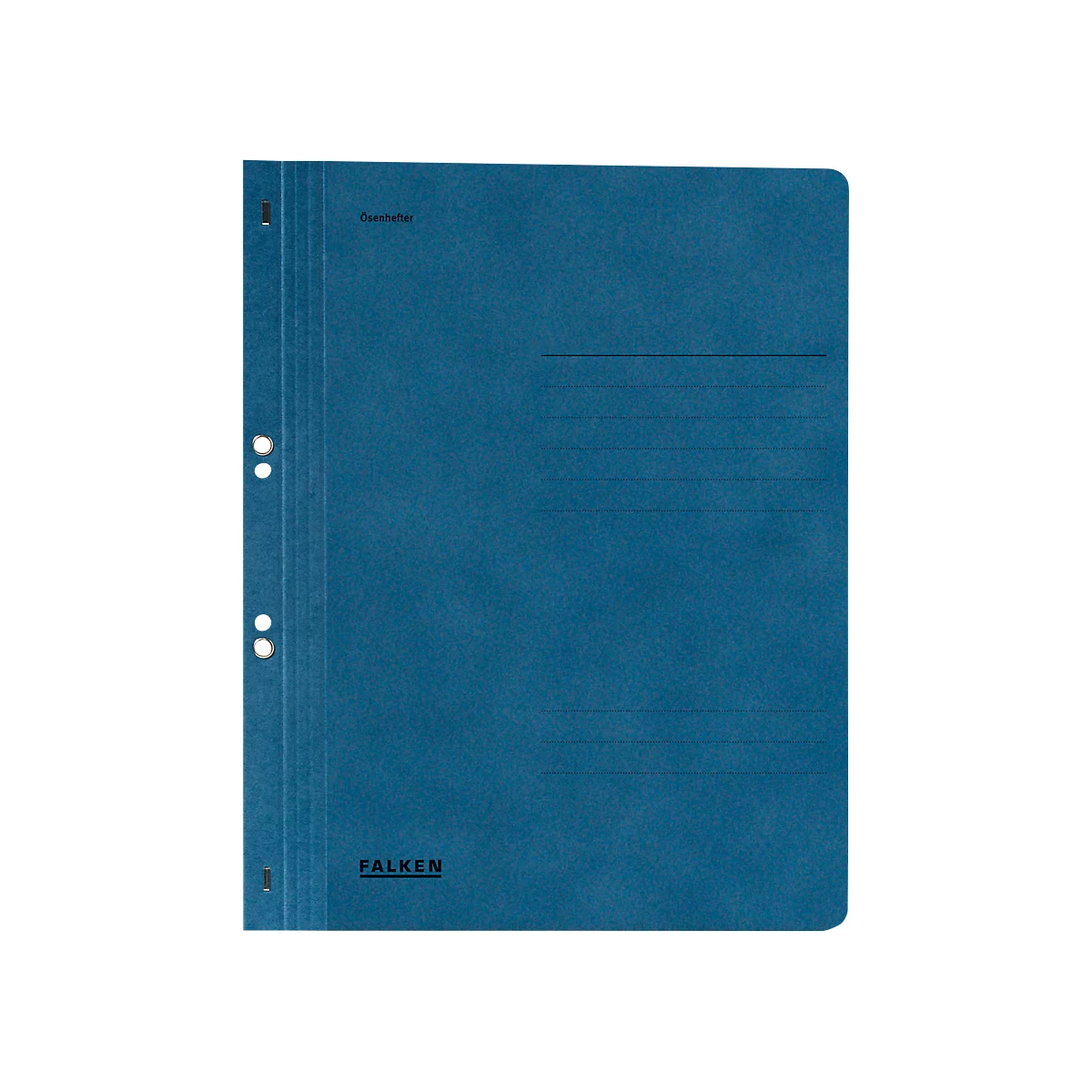 Blue binder, "FALKEN" lettering. Three holes and a gray stripe on the left.
