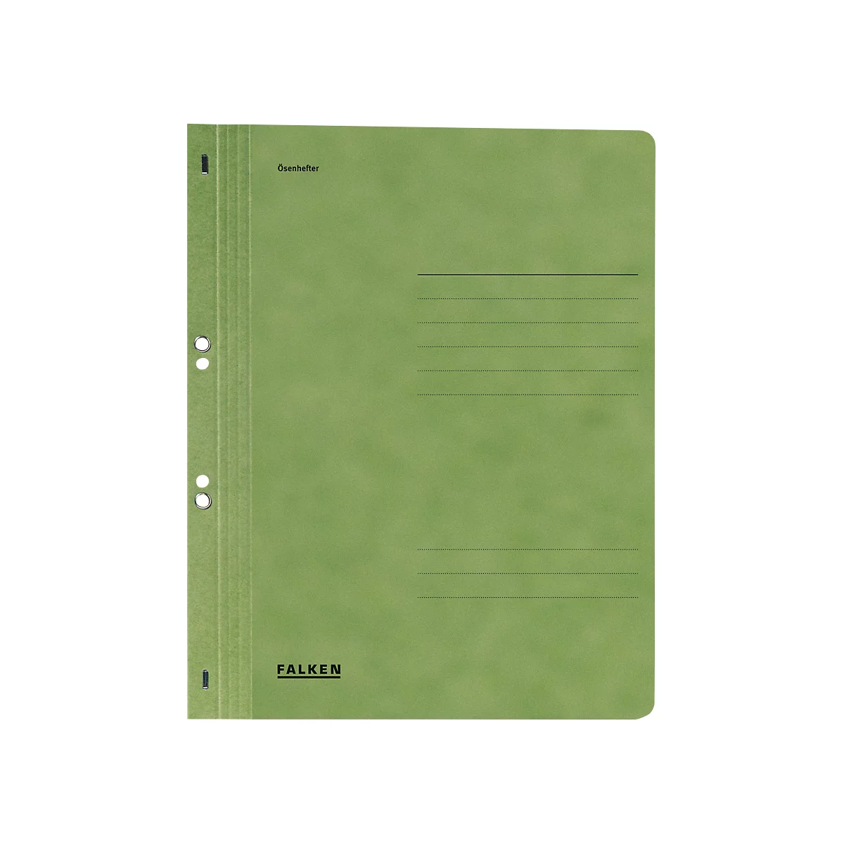 Green file folder with holes, lined fields and Falken logo.