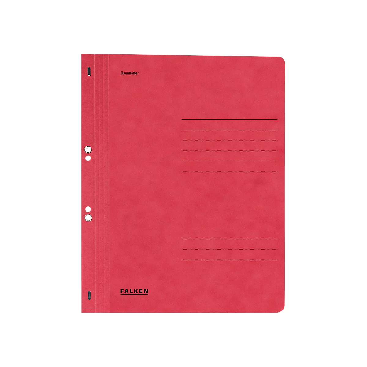 Red Falken folder with perforation. At the top: Geschäftshefte, below lines for entries, at the bottom: Falken.