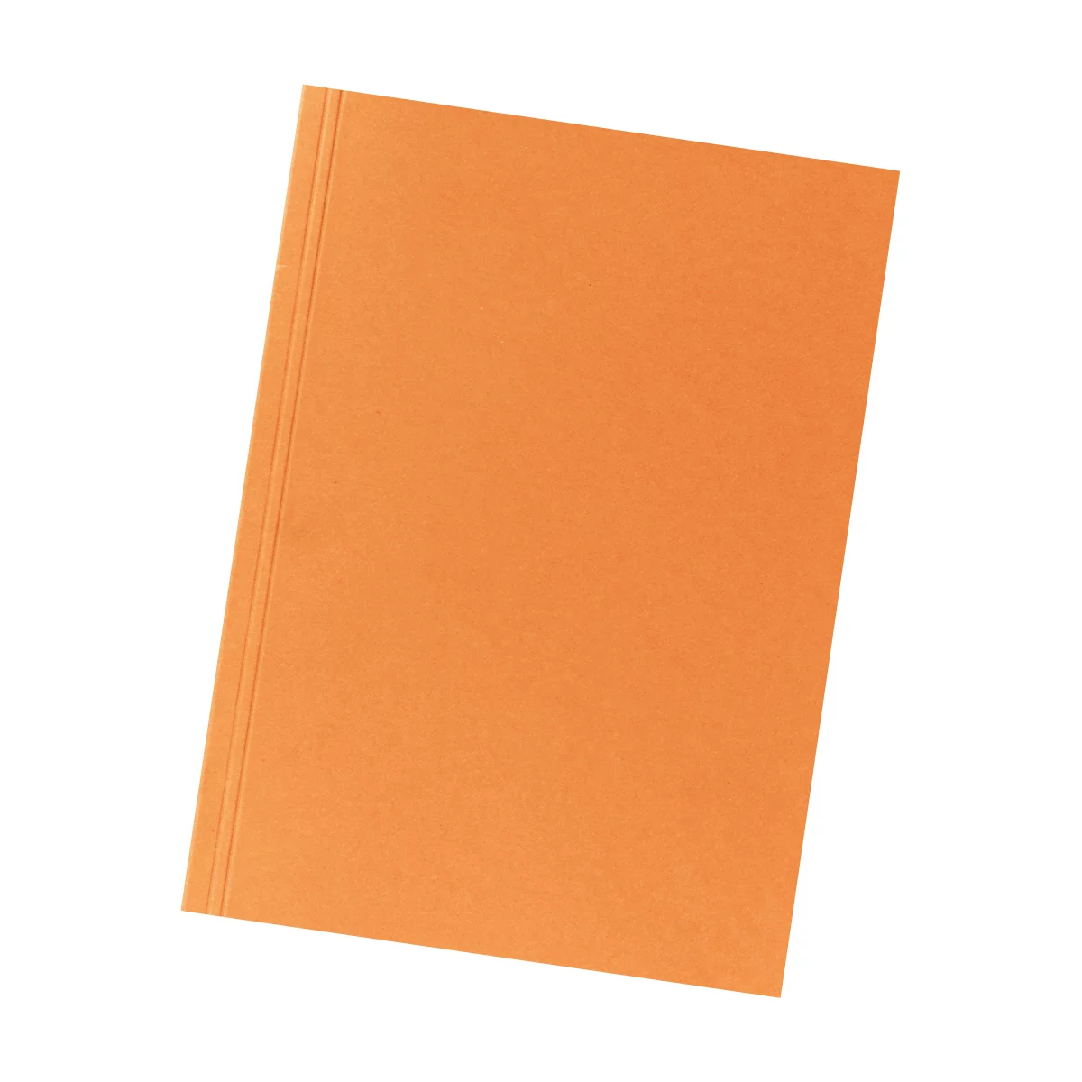 An orange file folder, photographed slightly diagonally from above.
