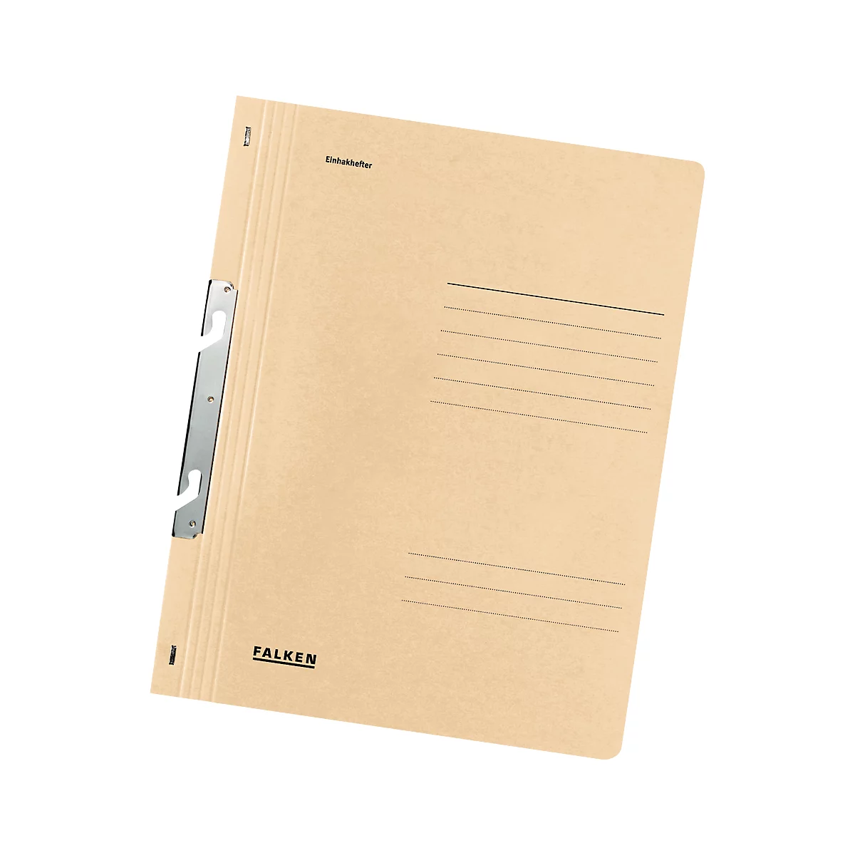 Light brown folder with metal clips. The front says 'Einkhefter' and 'FALKEN'. Lines for writing.