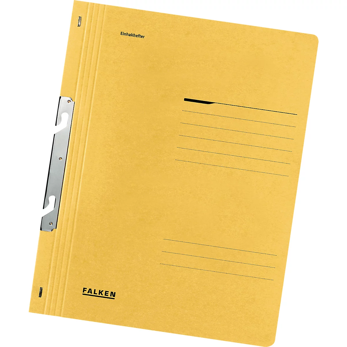 Yellow file folder with metal clip and brand lettering FALKEN.