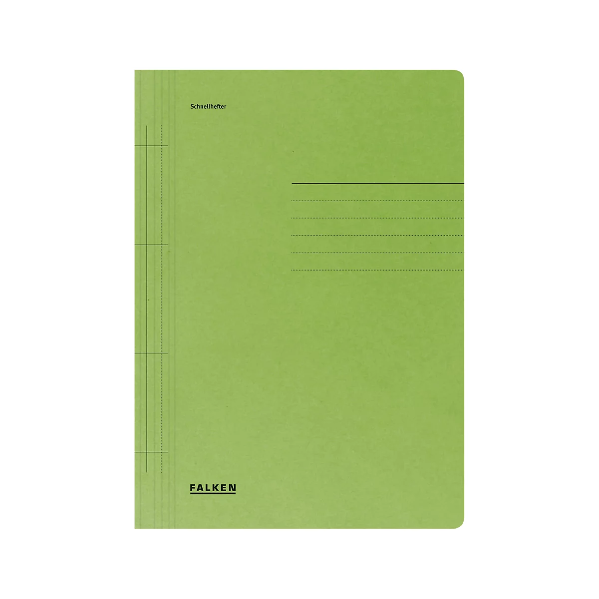 Green folder with lines and the words "Schnellhefter" at the top and "FALKEN" at the bottom.