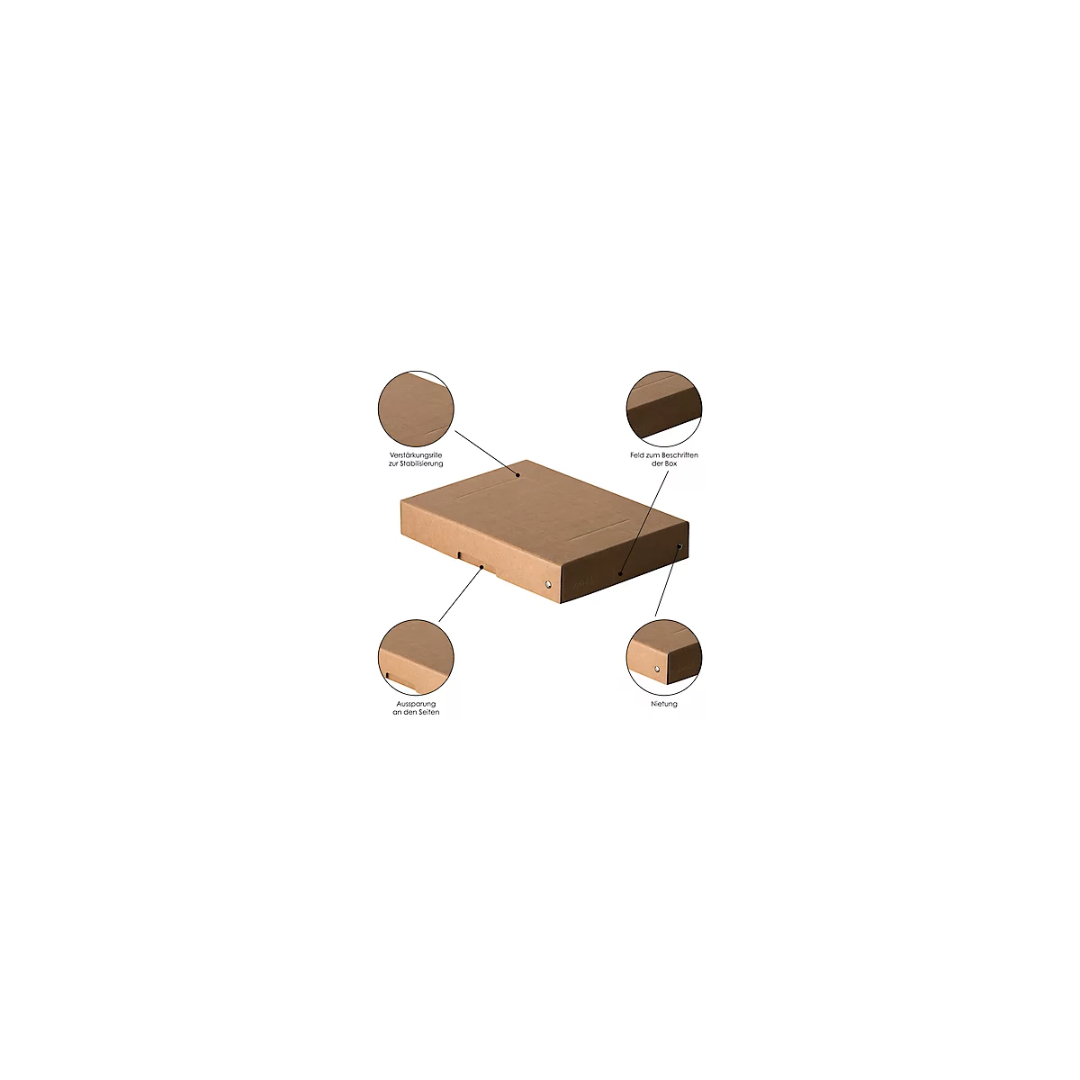 Falken PureBox Nature A5 archiefdoos, voor maximaal 500 vel, met etiketveld, L 250 x B 180 x vulhoogte 40 mm, FSC® karton, bruin