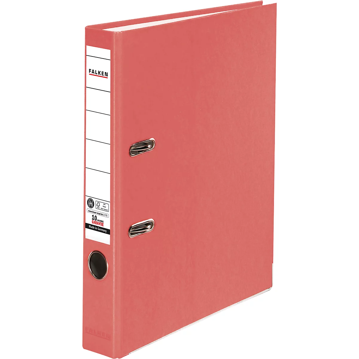 Red FALKEN file folder. Label with logo and specifications. Folder is closed.