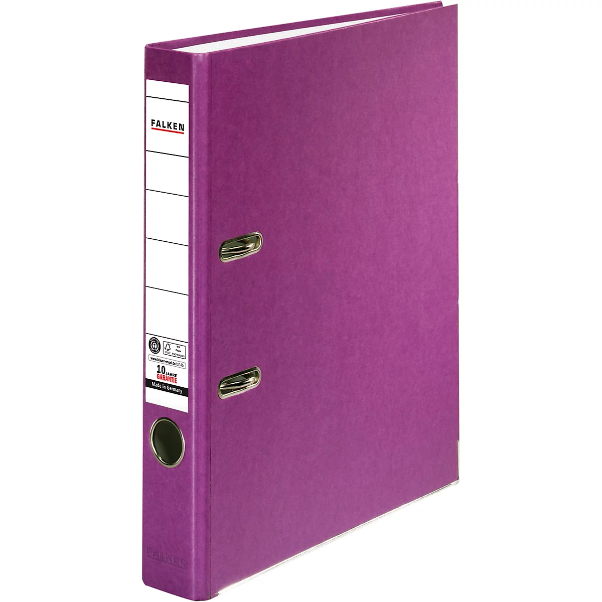 A purple binder with a white label that reads "FALKEN". The binder has metal rings.