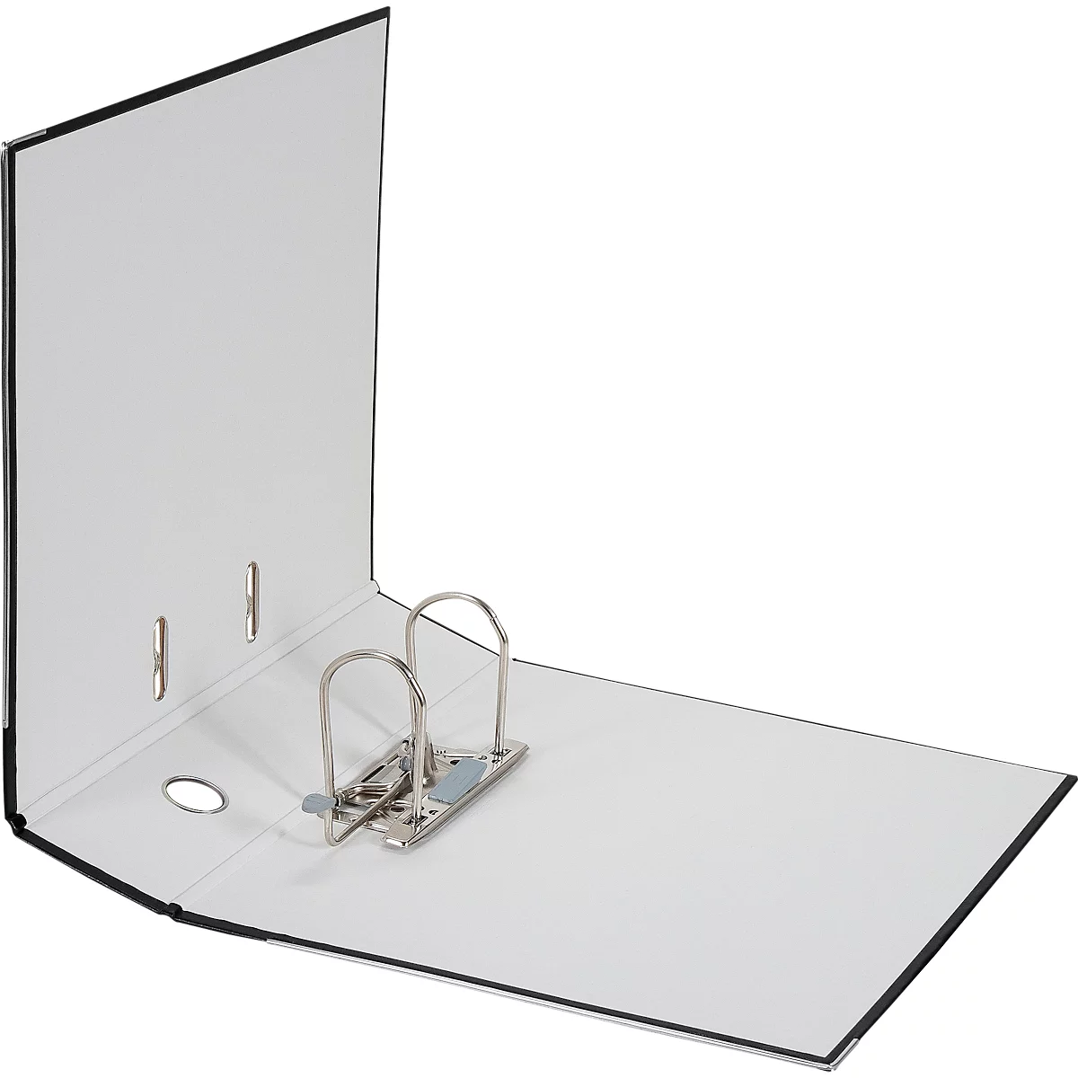 White file folder, open, with metal mechanism.