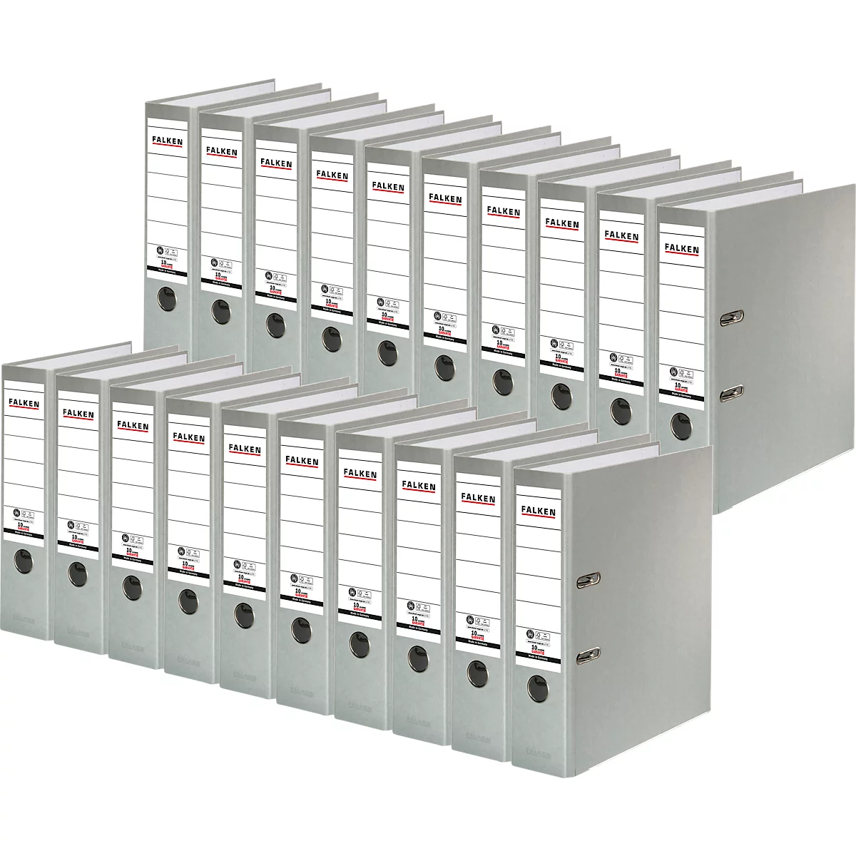Gray file folders, with white labels and the inscription 'FALKEN'.
