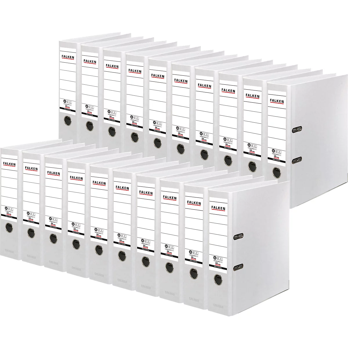 White file folders arranged in two stacks. Each folder has a labeled tag.