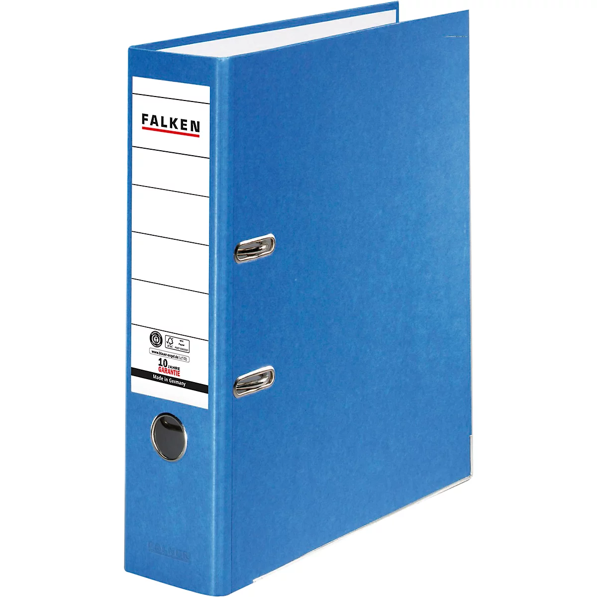 Blue Falken brand binder. Falken is written on the white label.