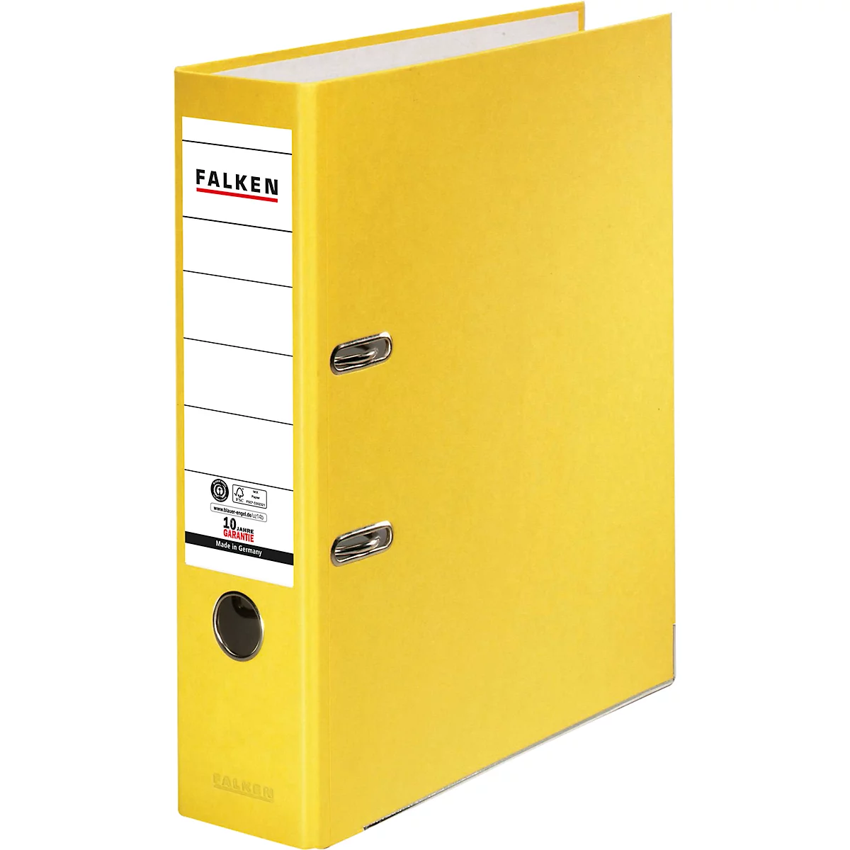 Yellow Falken brand file folder, standing upright.