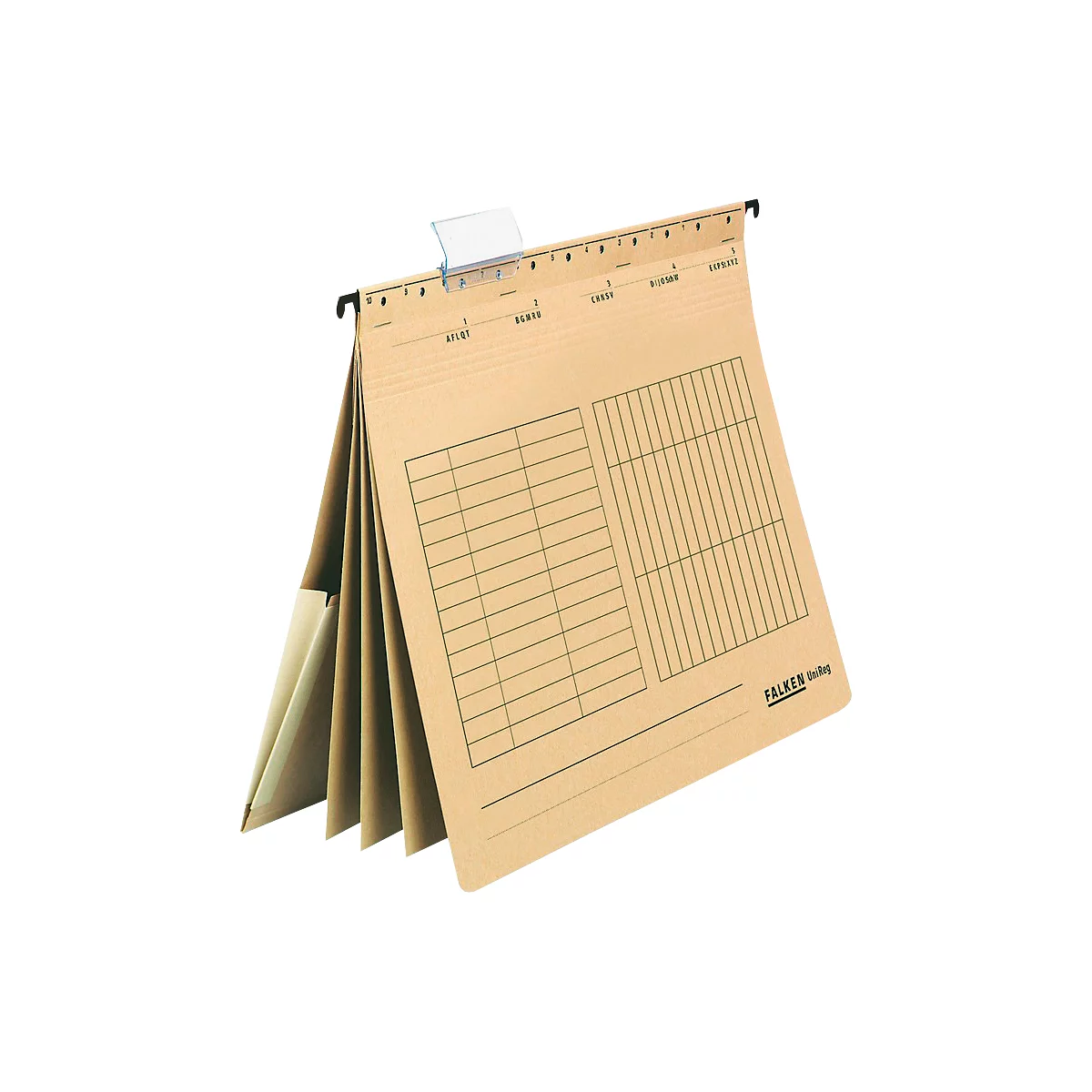 Falken UniReg hangmap, A4, voor ca. 300 vel, 3 tussenschotten, commercieel nieten, met insteekvak, Blue Angel, recycled karton, lichtbruin, 5 st.